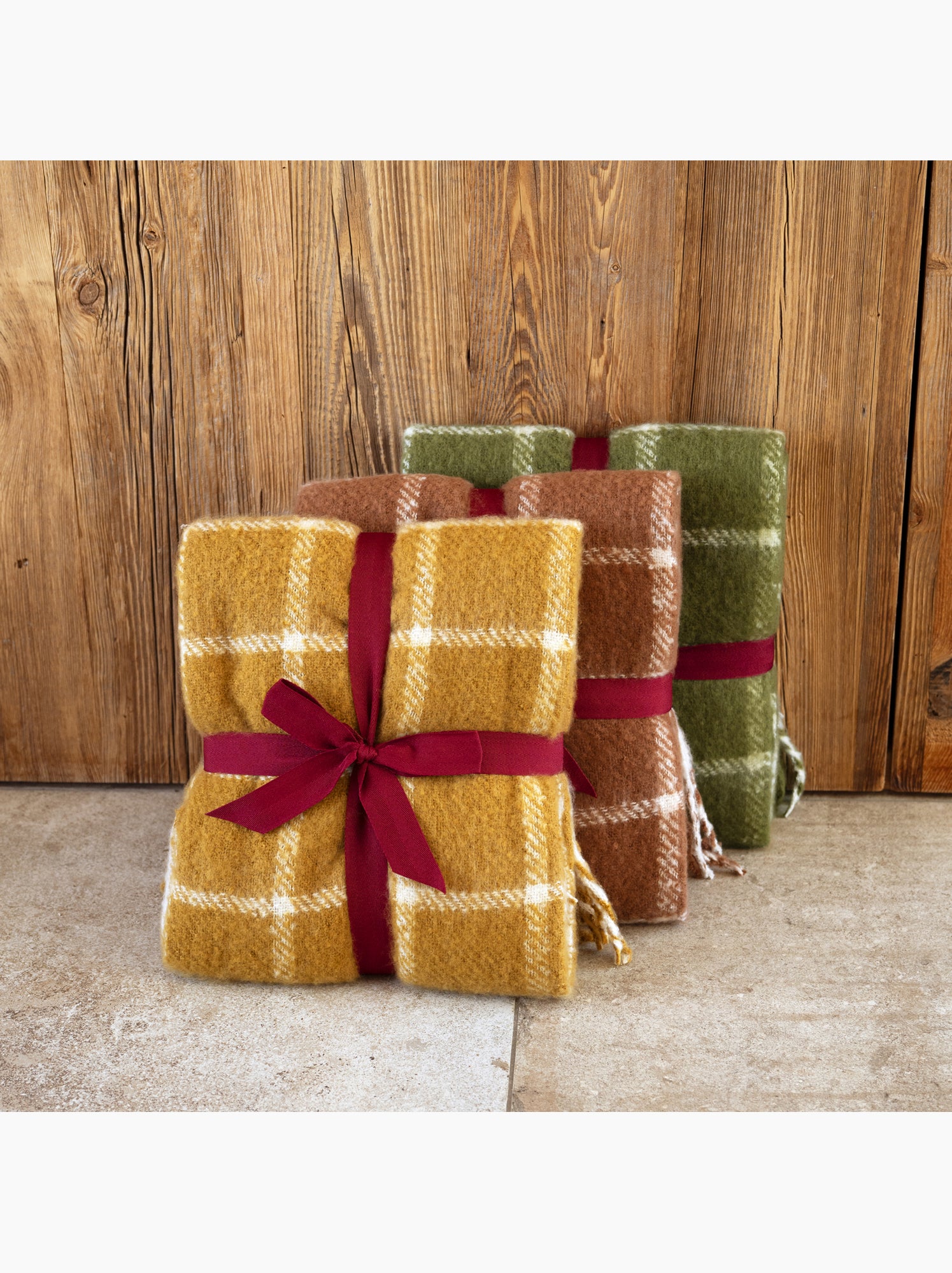 Plaid à carreaux aspect mohair avec franges - Jaune