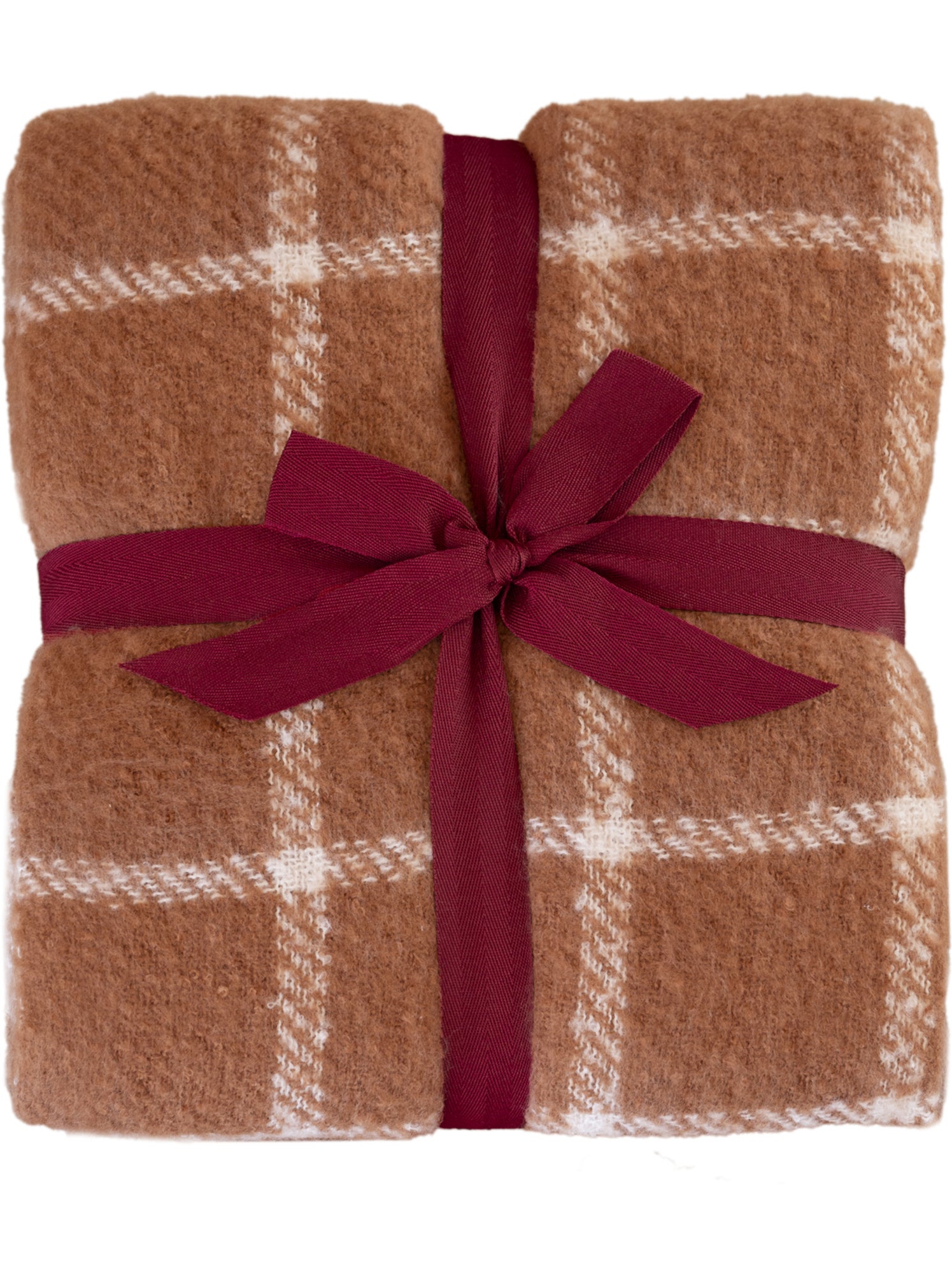 Plaid à carreaux aspect mohair avec franges - Marron clair