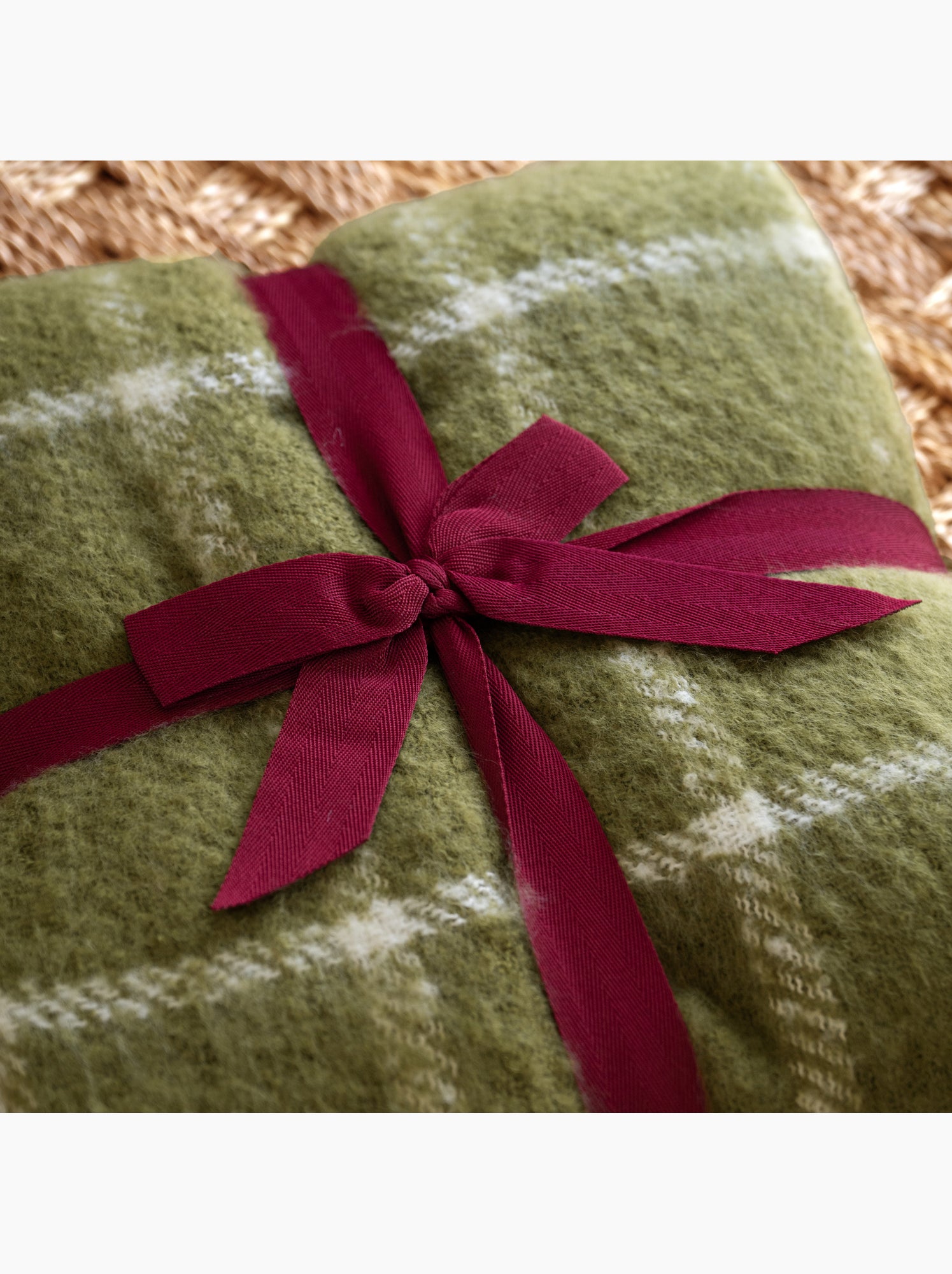 Plaid à carreaux aspect mohair avec franges - Vert
