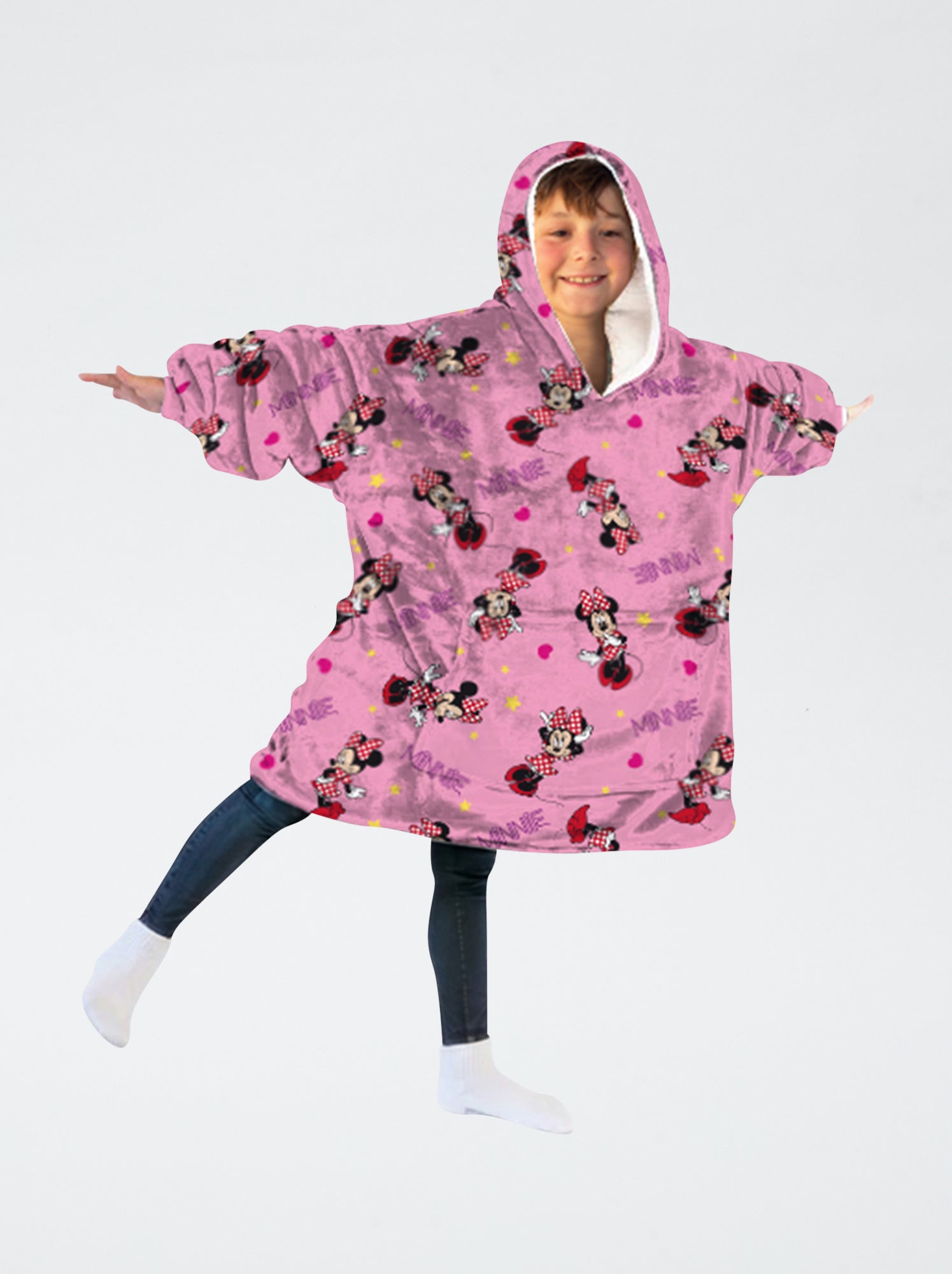 Plaid poncho enfant à capuche polaire 'Minnie' - Rose (FEI72_1)