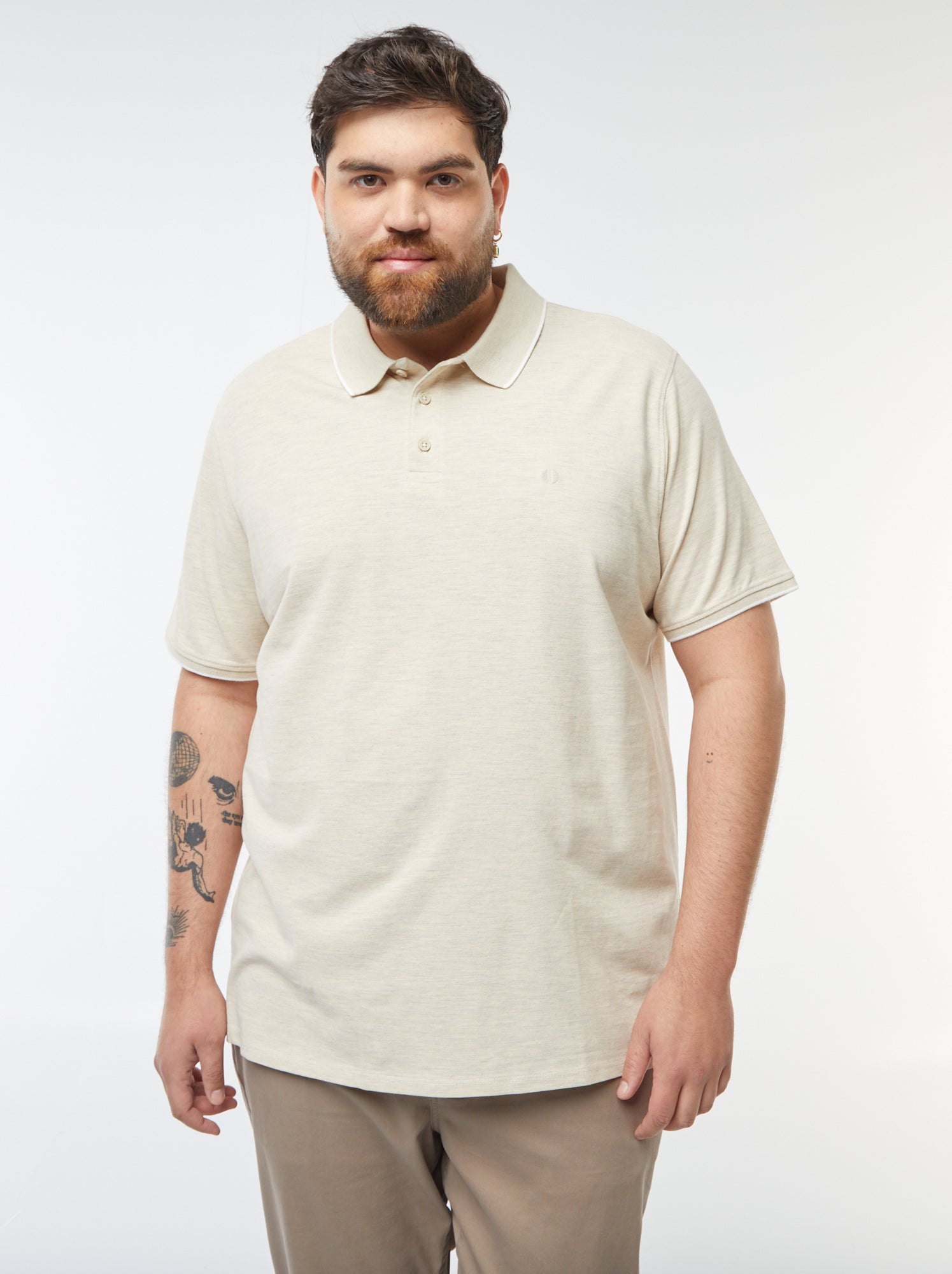 Polo en coton à contrastes - Beige