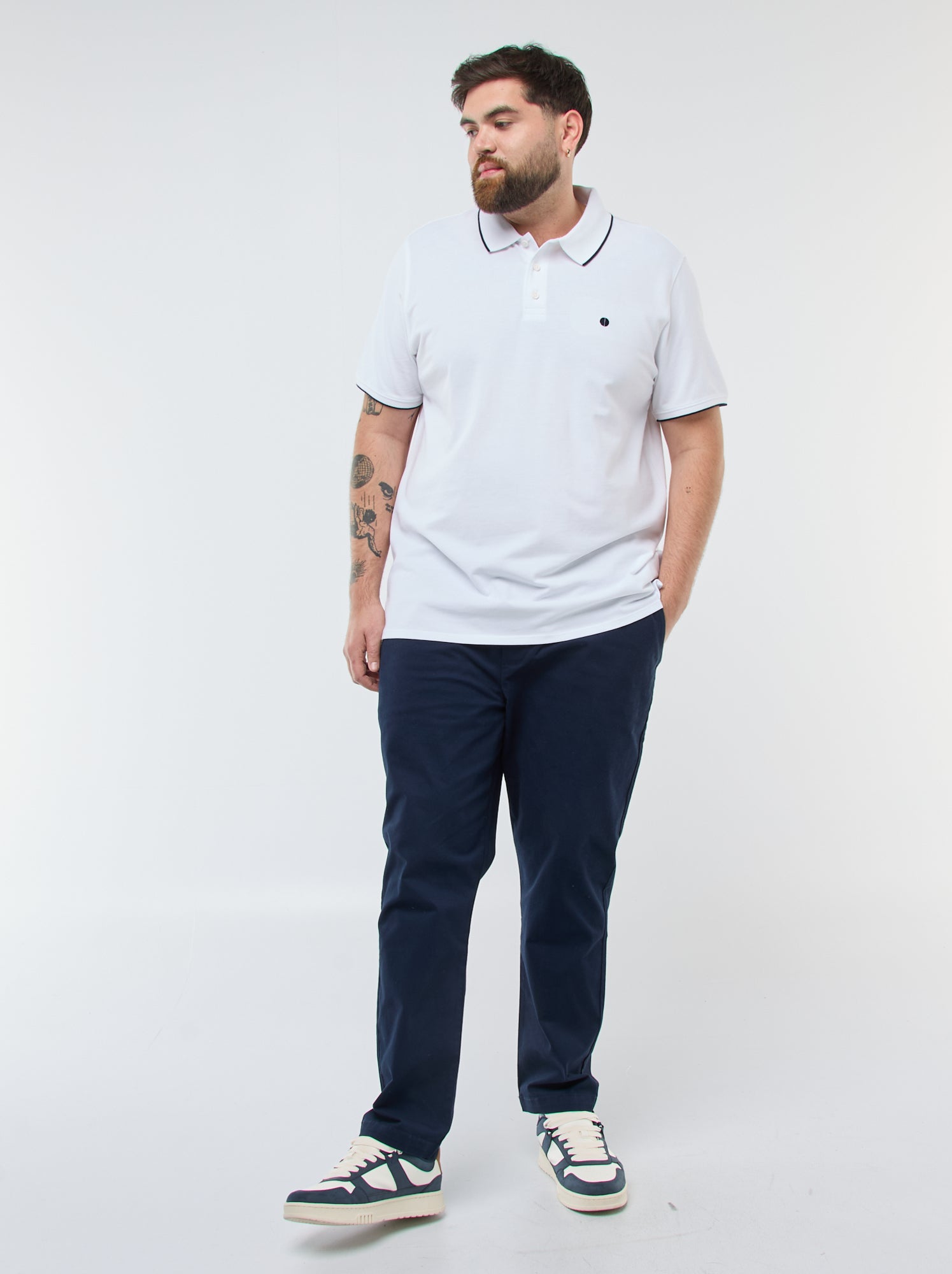 Polo en coton à contrastes - Blanc