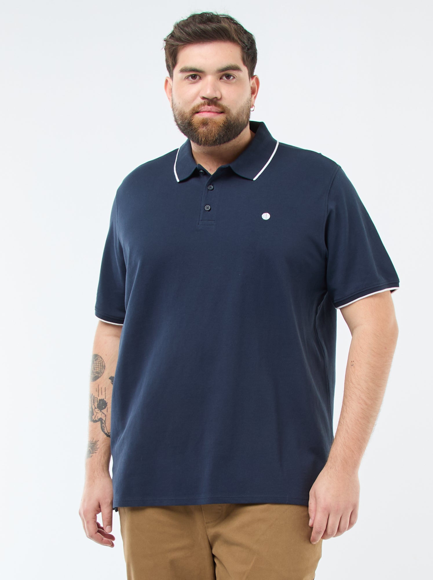 Polo en coton à contrastes - Bleu marine