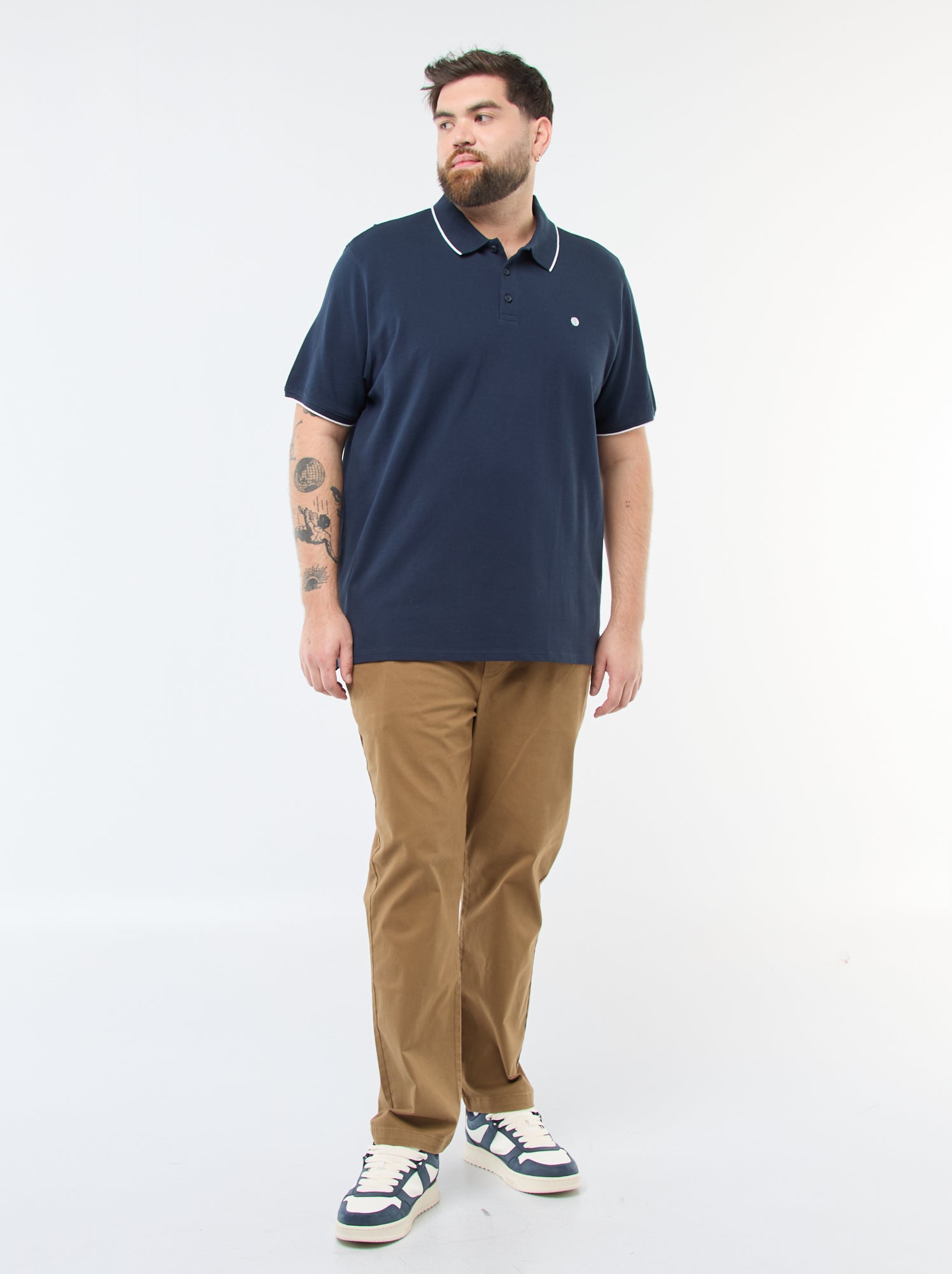 Polo en coton à contrastes - Bleu marine