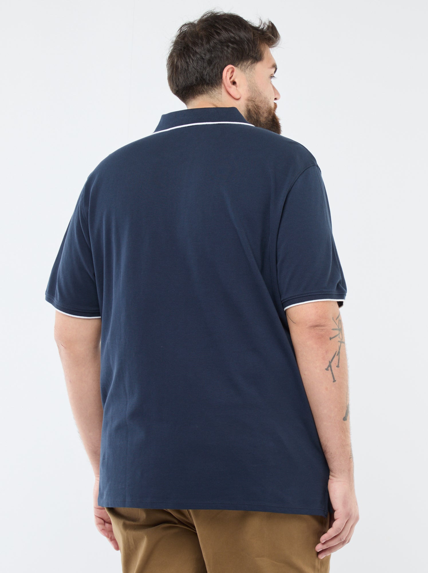 Polo en coton à contrastes - Bleu marine