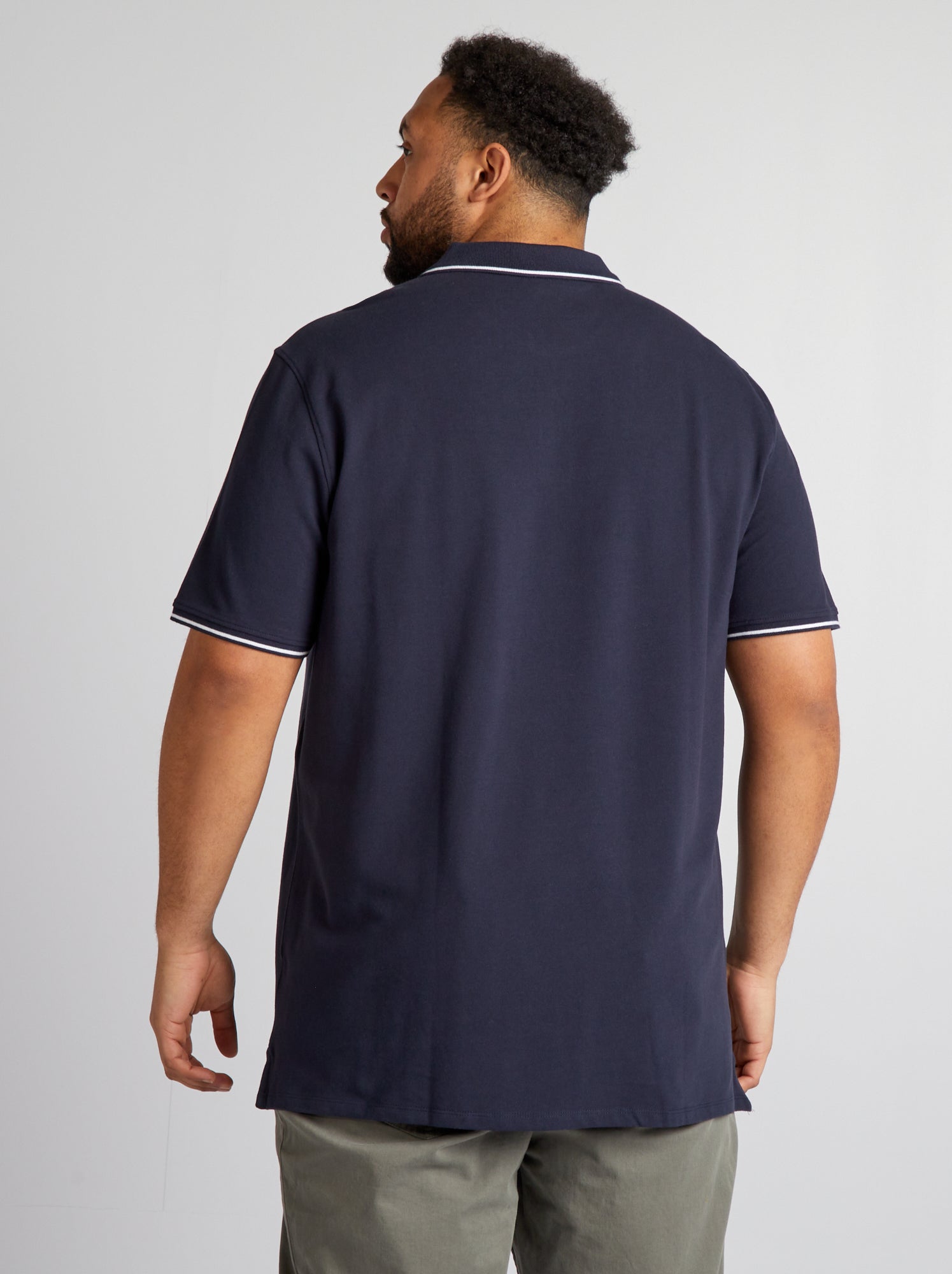 Polo en coton à contrastes - Bleu marine
