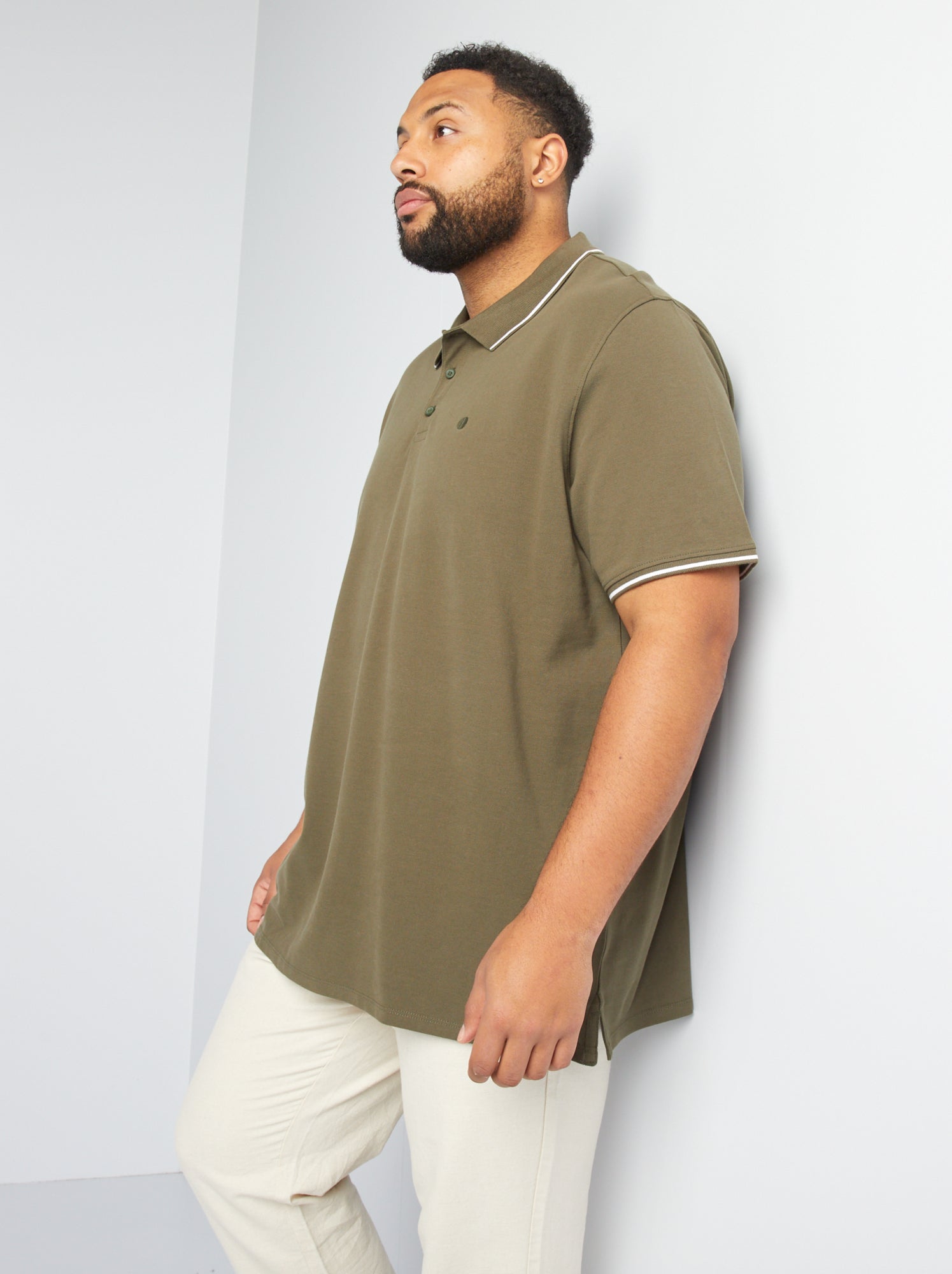 Polo en coton à contrastes - Kaki