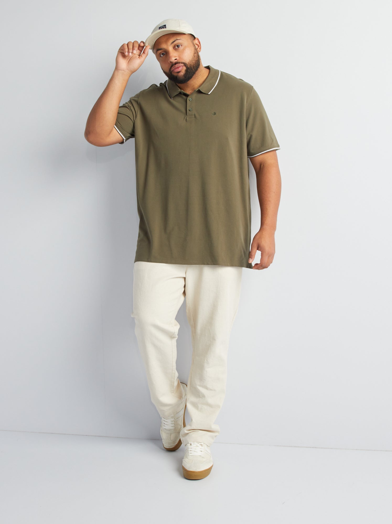 Polo en coton à contrastes - Kaki