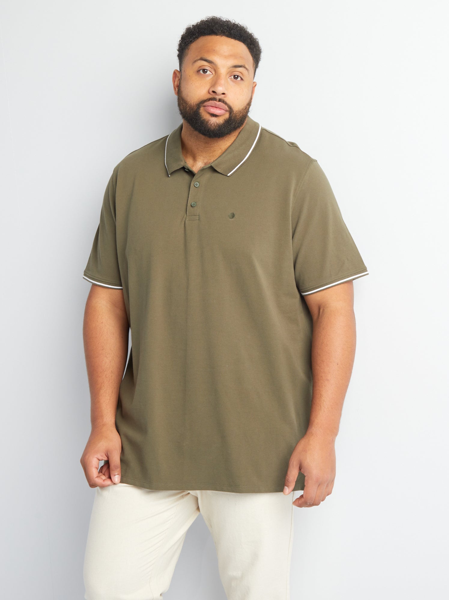 Polo en coton à contrastes - Kaki