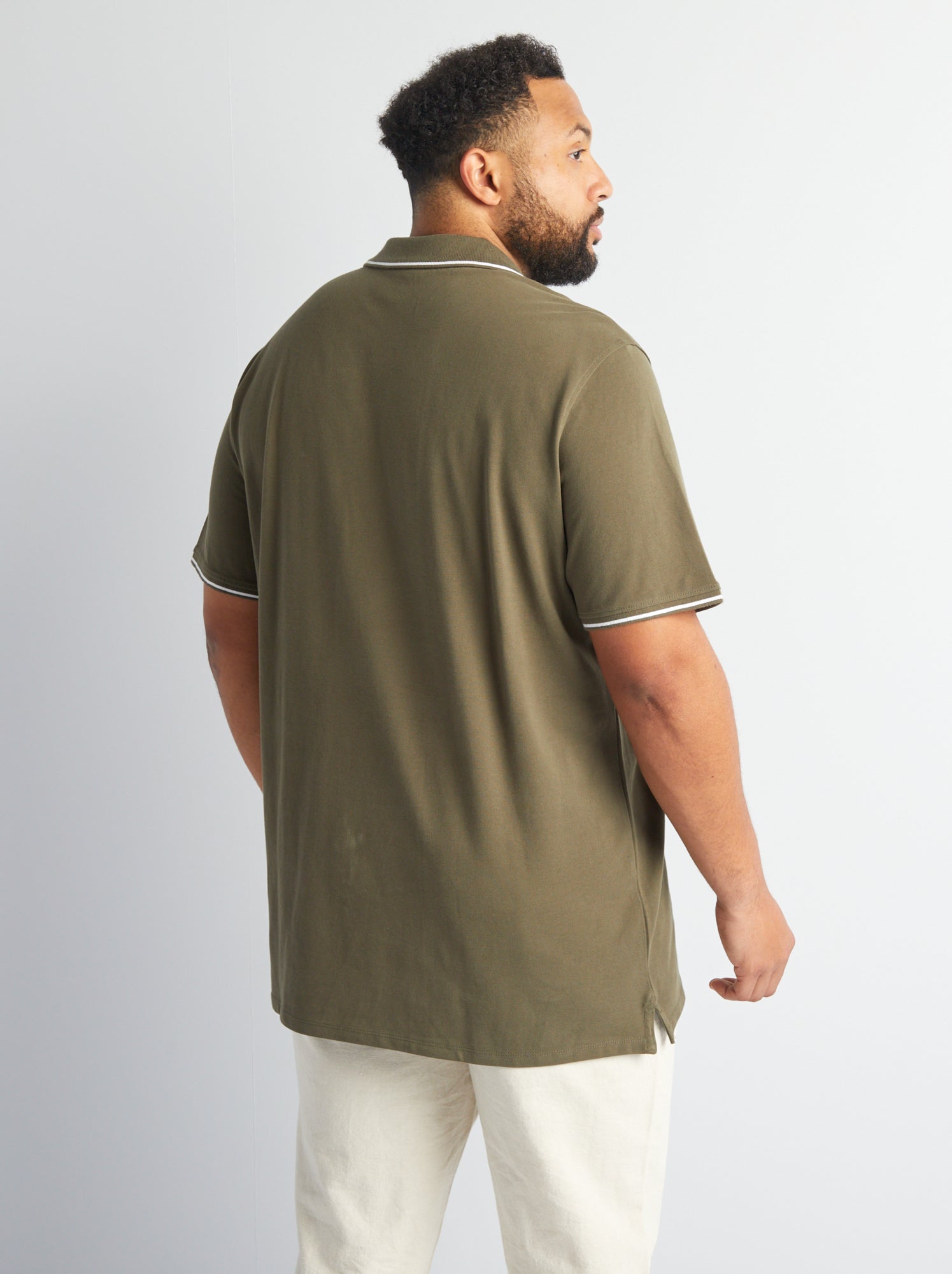Polo en coton à contrastes - Kaki