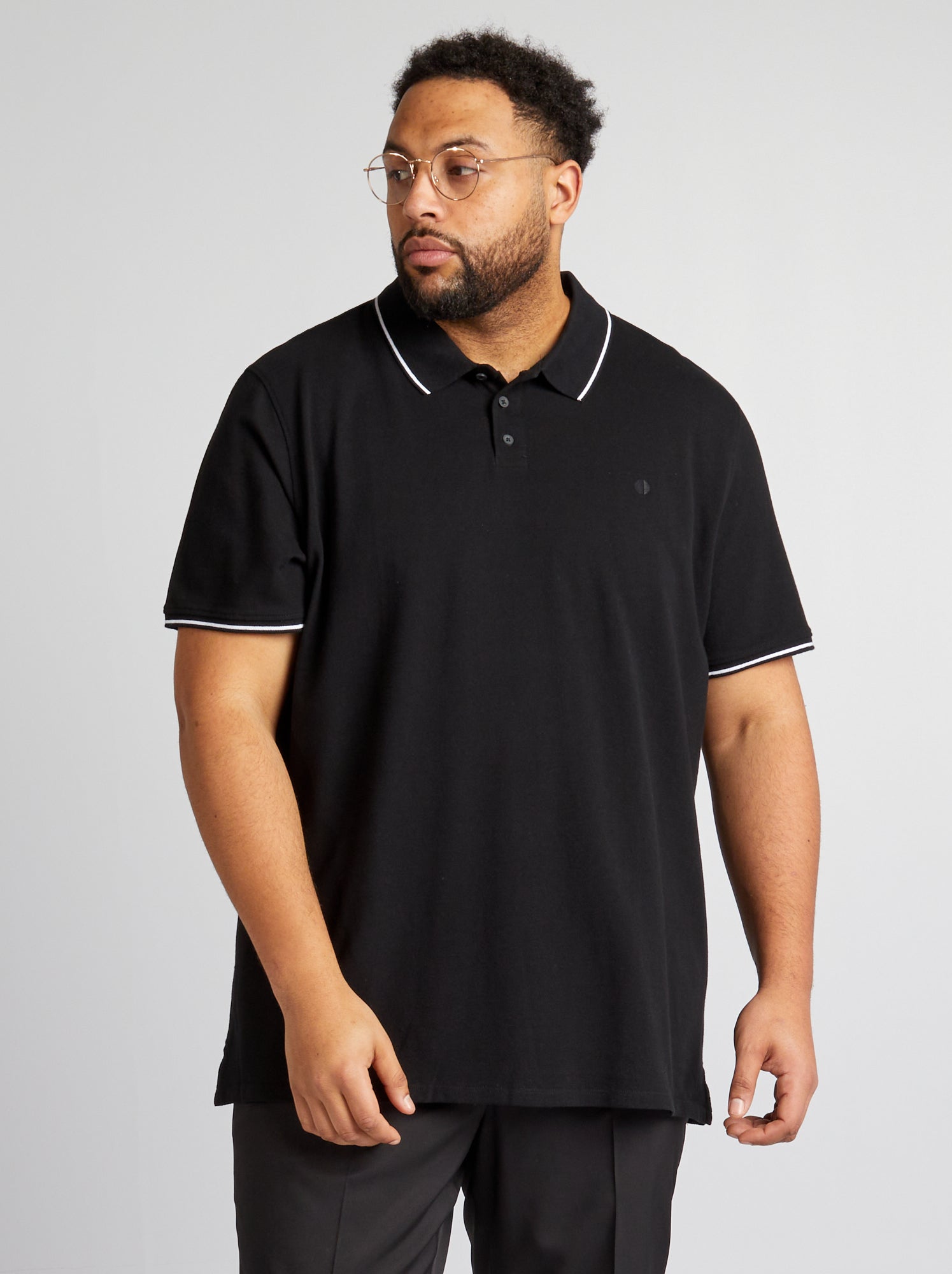 Polo en coton à contrastes - Noir