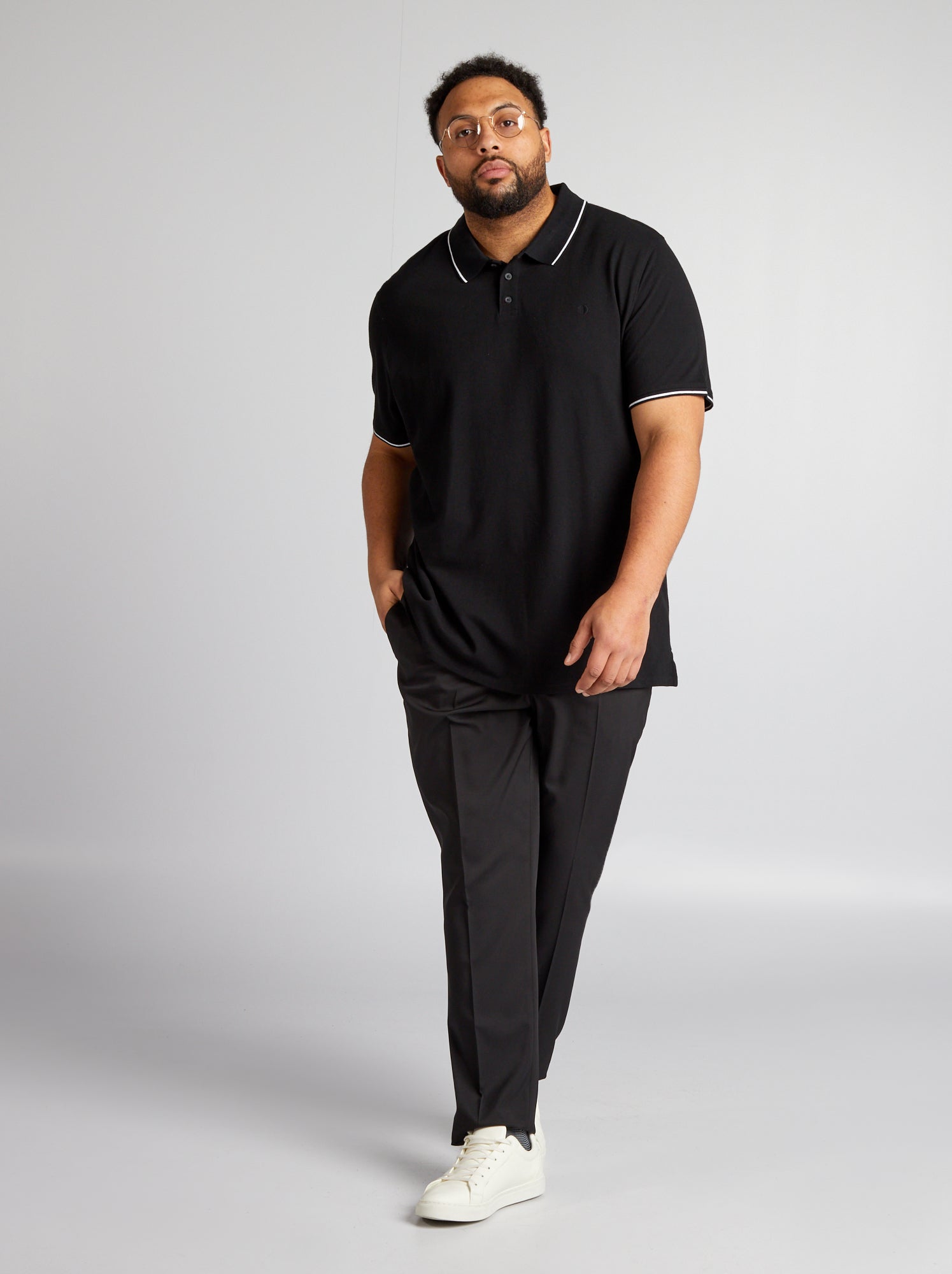 Polo en coton à contrastes - Noir