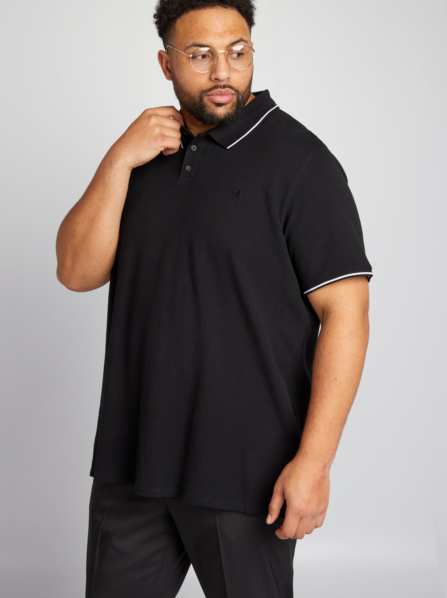 Polo en coton à contrastes - Noir