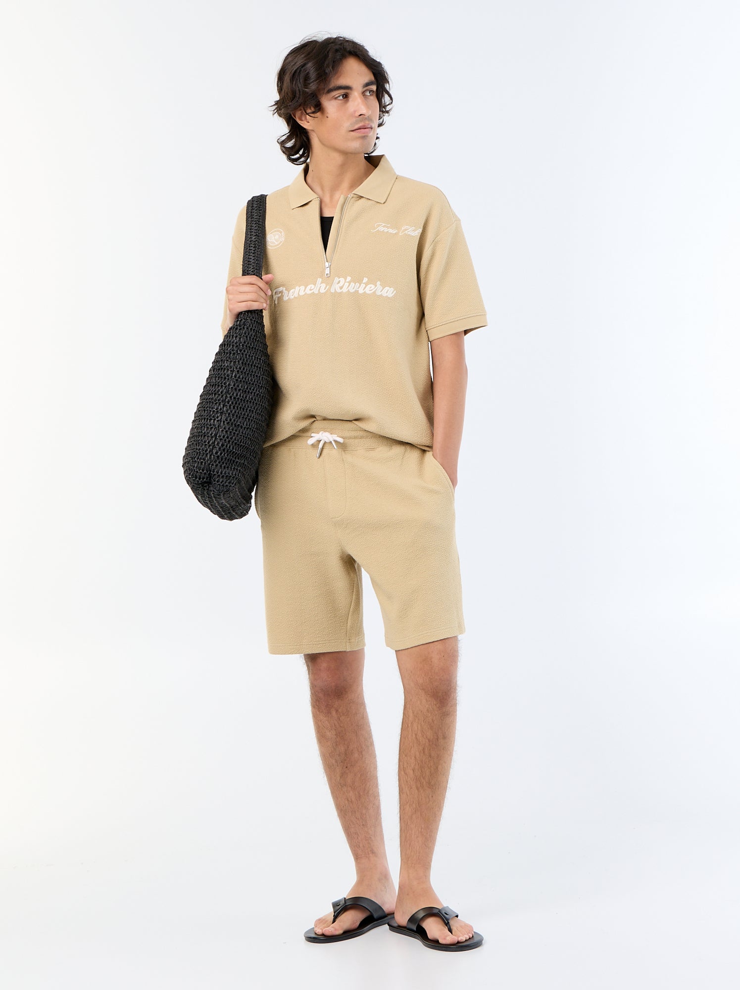 Polo homme en coton avec motif placé - Beige
