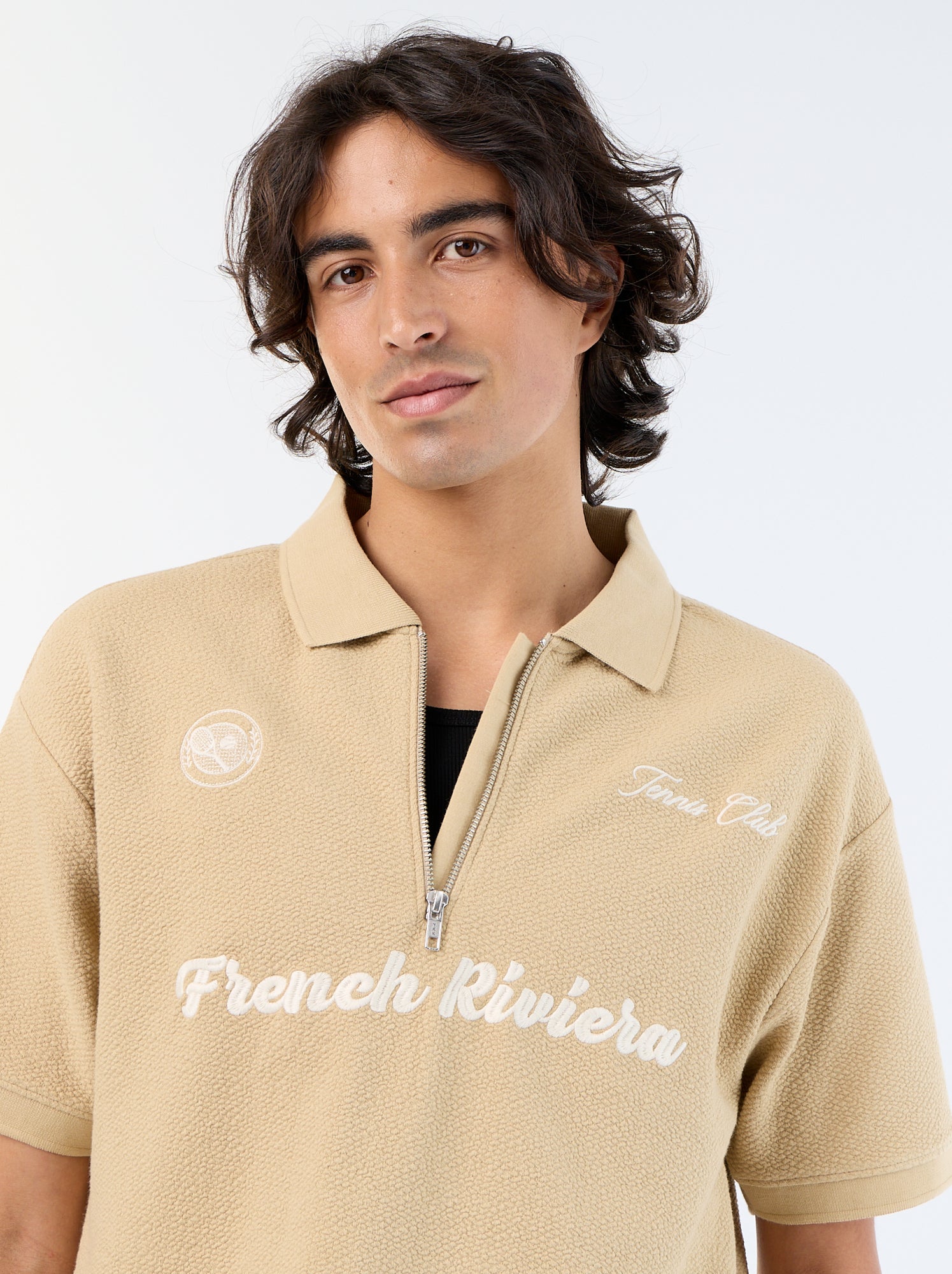 Polo homme en coton avec motif placé - Beige