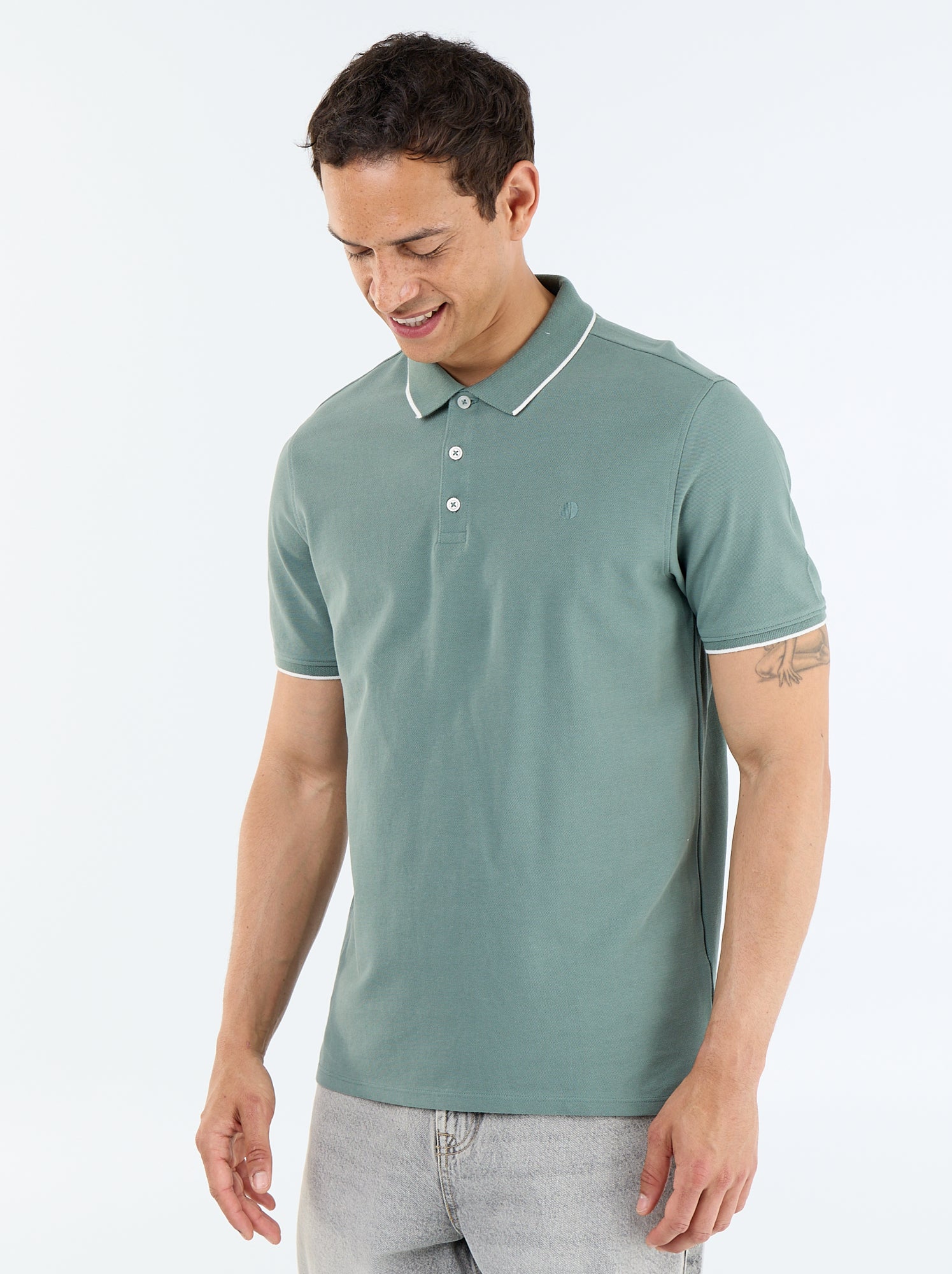 Polo en coton pour homme à manches courtes - Vert (CKW10_63)