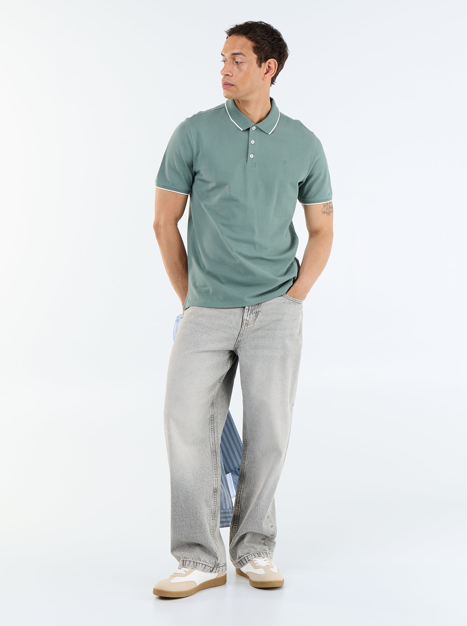 Polo en coton pour homme à manches courtes - Vert (CKW10_63)