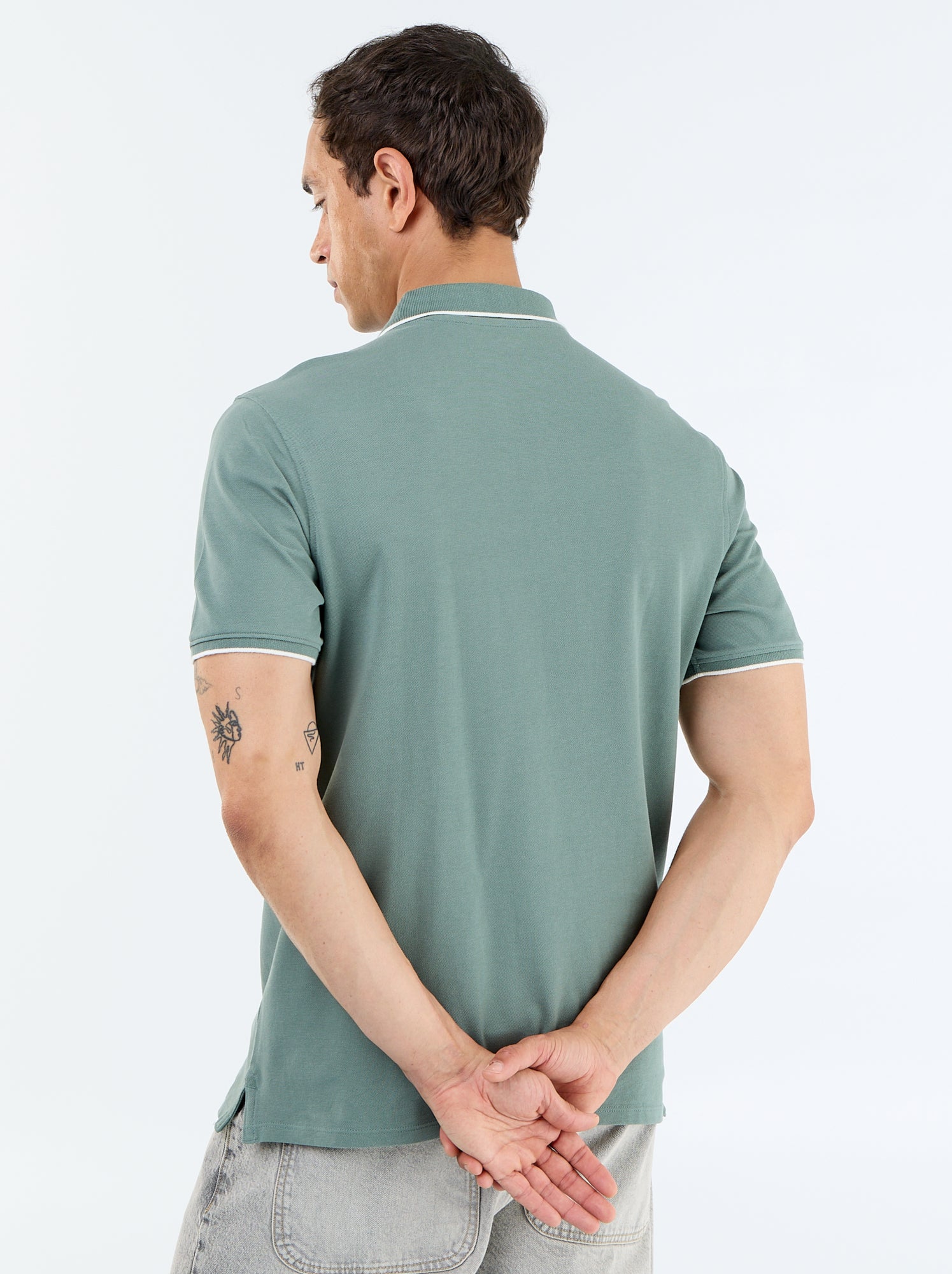 Polo en coton pour homme à manches courtes - Vert (CKW10_63)