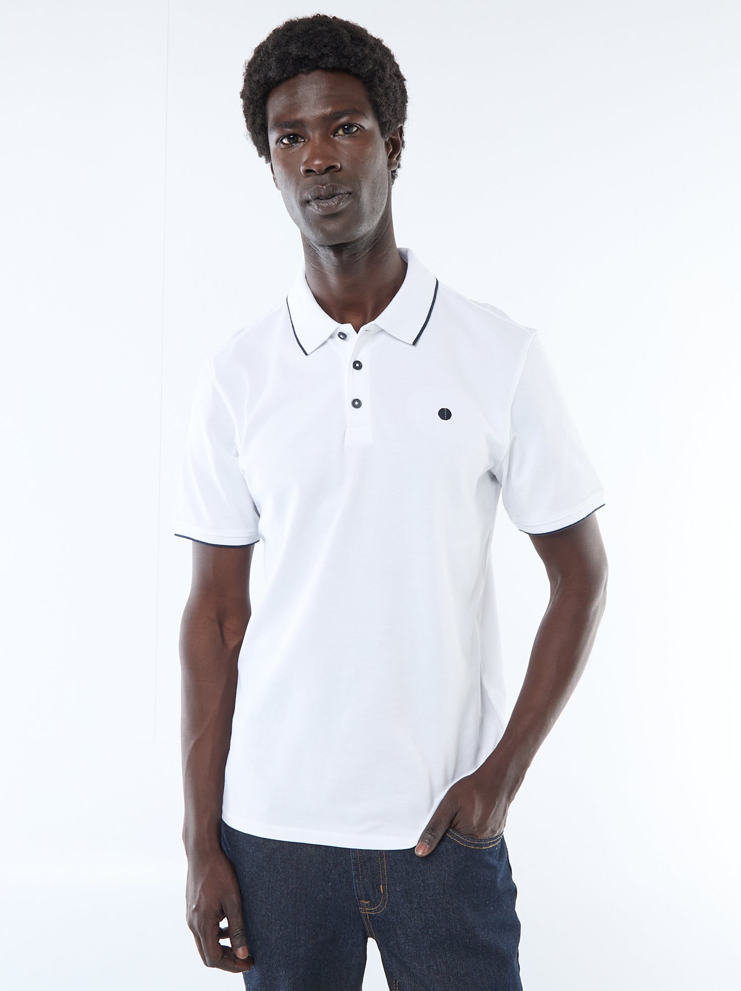 Polo en coton pour homme à manches courtes - Blanc