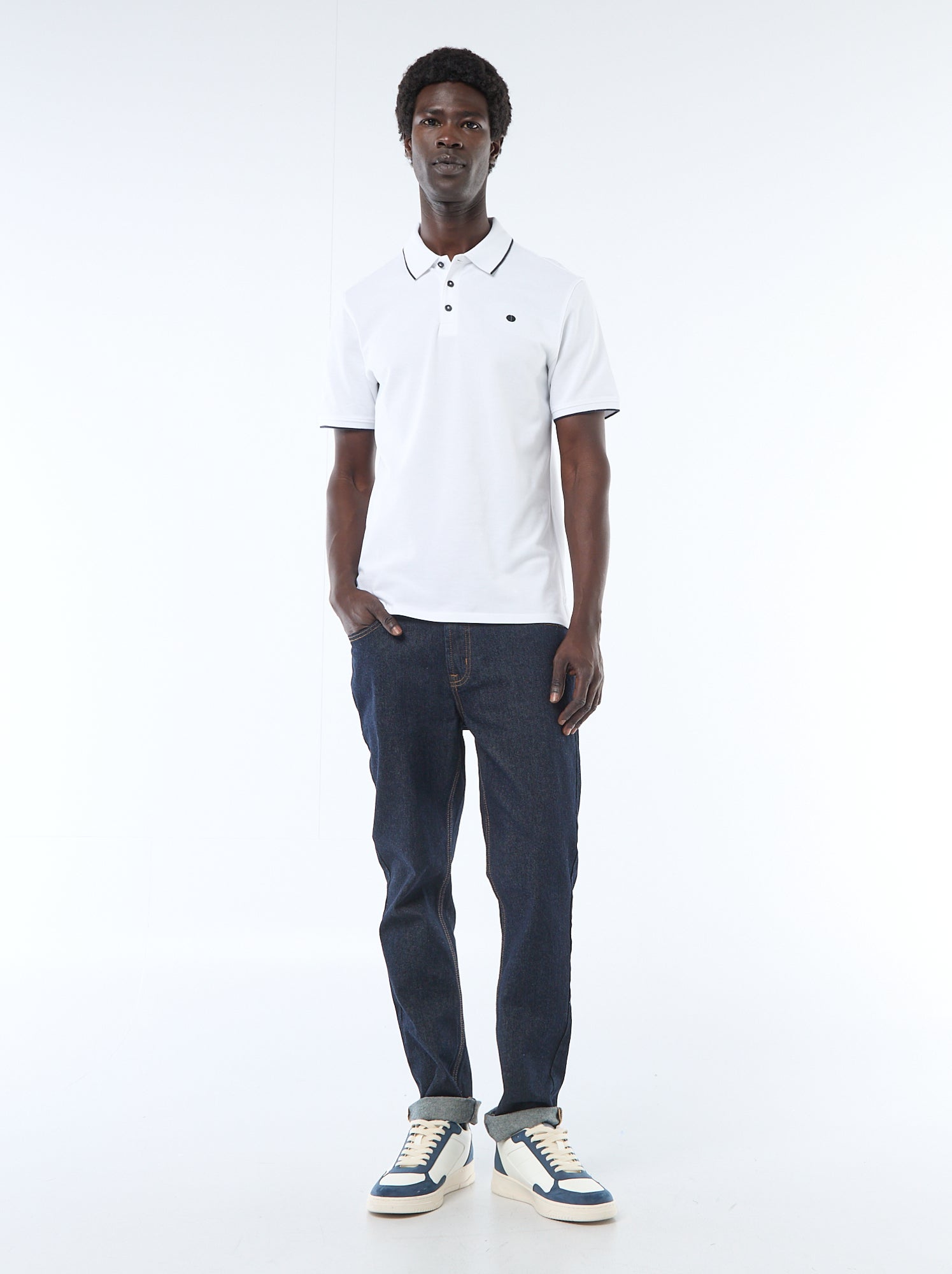 Polo en coton pour homme à manches courtes - Blanc