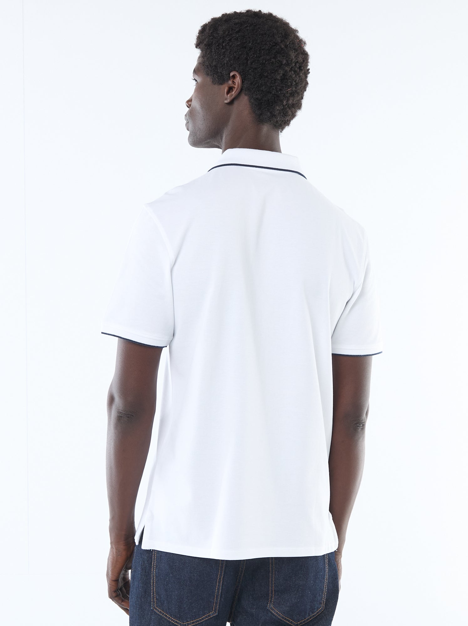 Polo en coton pour homme à manches courtes - Blanc