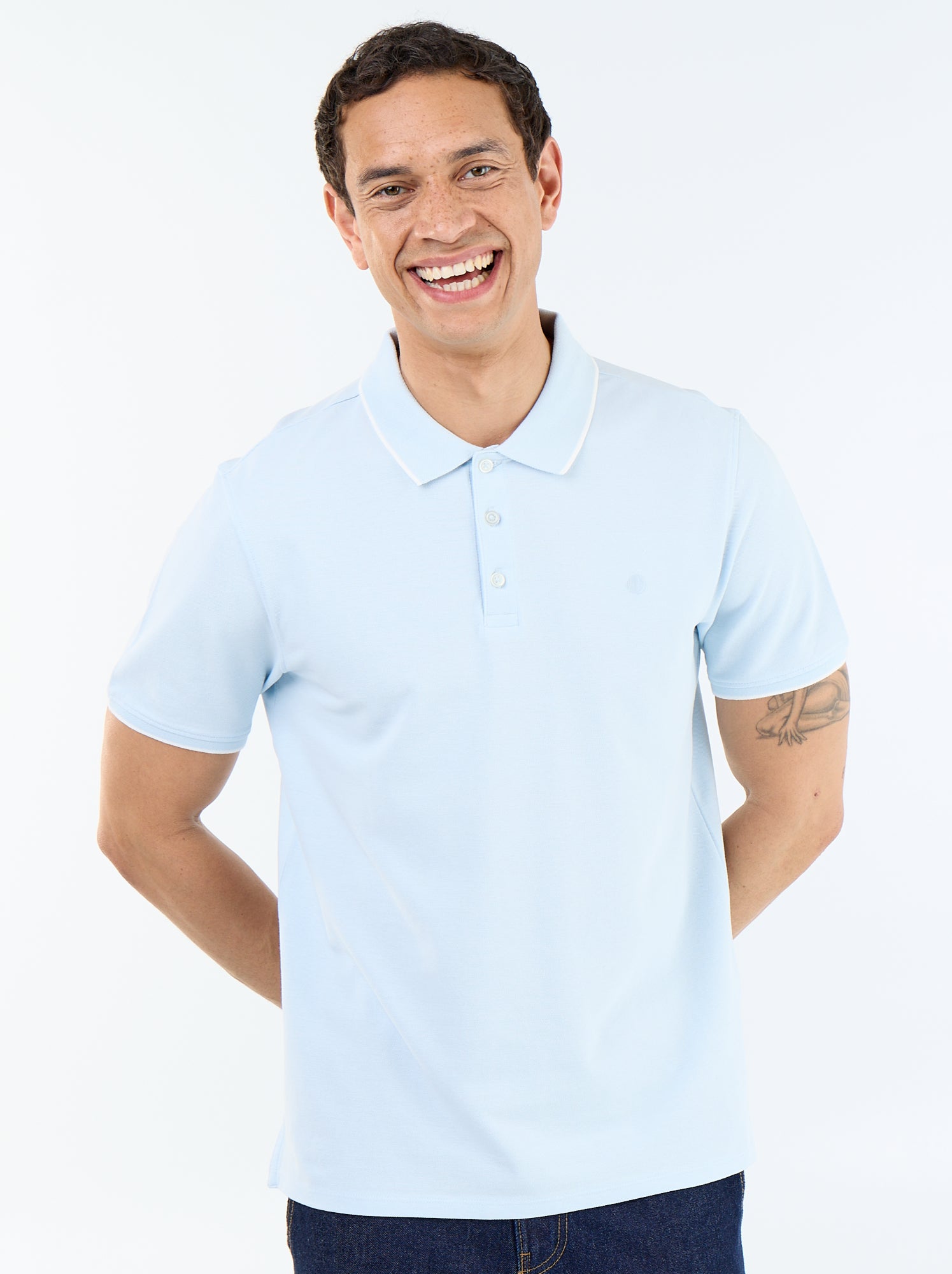 Polo en coton pour homme à manches courtes - Bleu