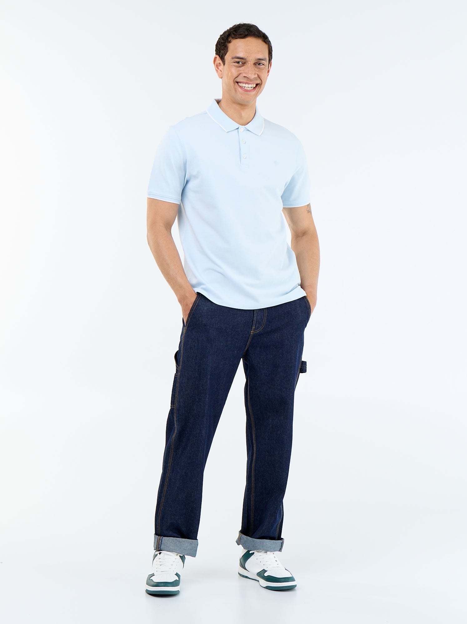 Polo en coton pour homme à manches courtes - Bleu