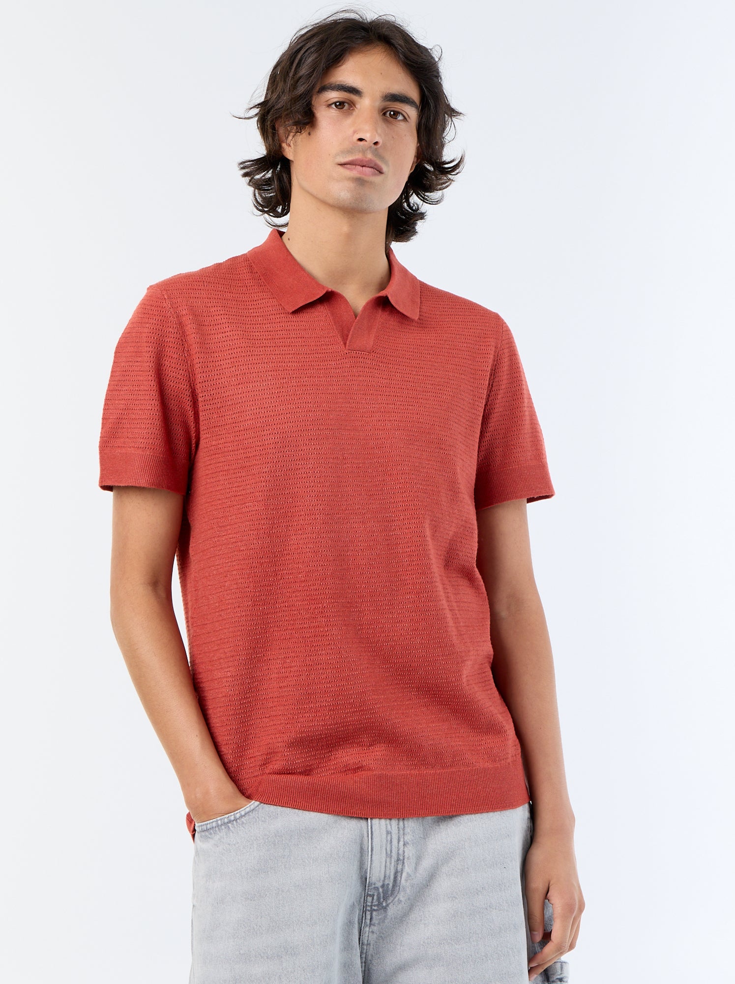 Polo en coton uni à manches courtes pour homme - Marron (GHQ09_5)