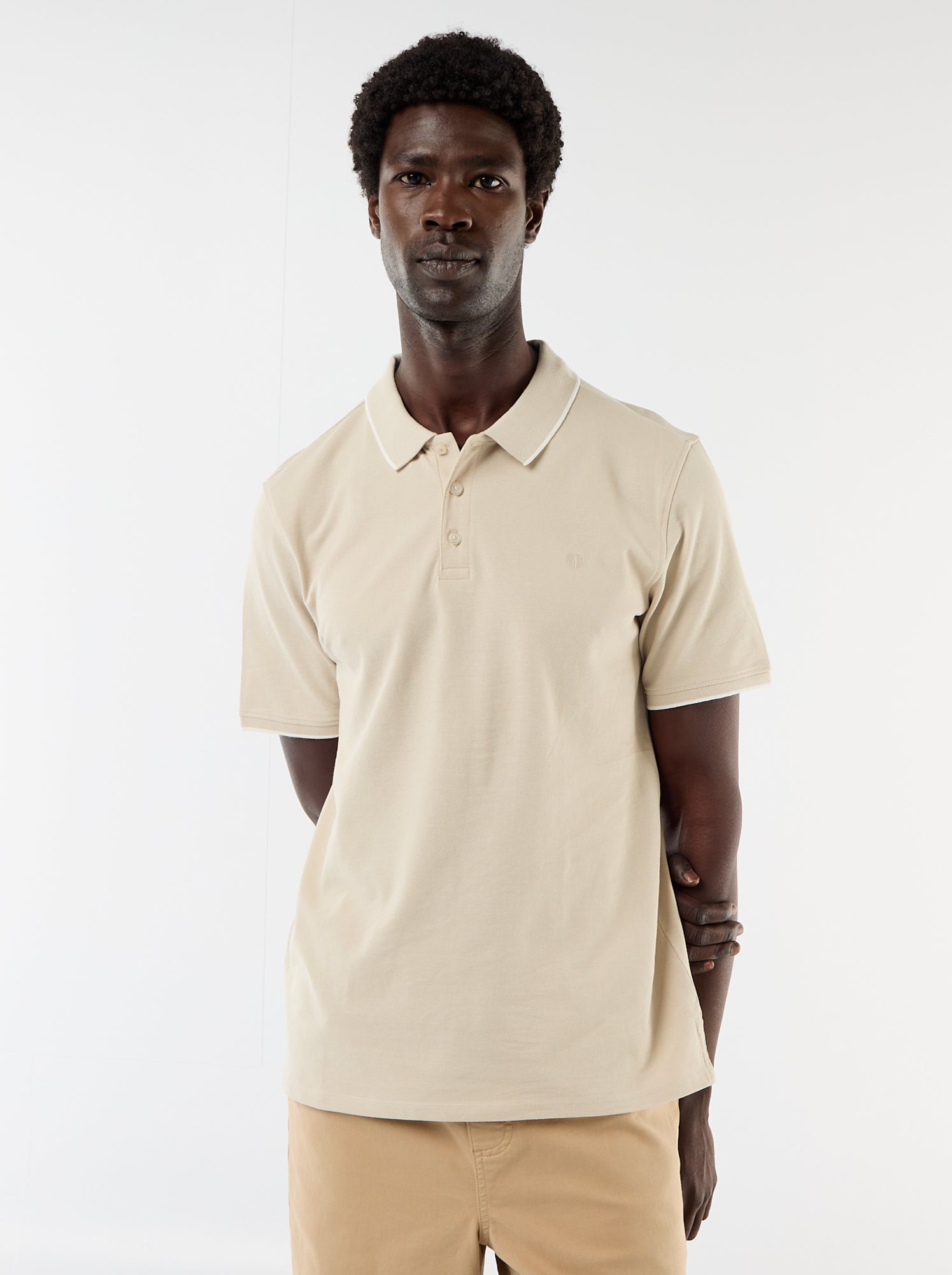 Polo en coton pour homme à manches courtes - Beige