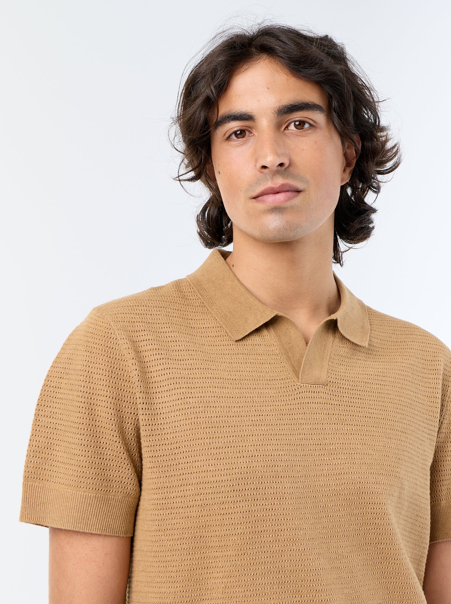 Polo en coton uni à manches courtes pour homme - Beige