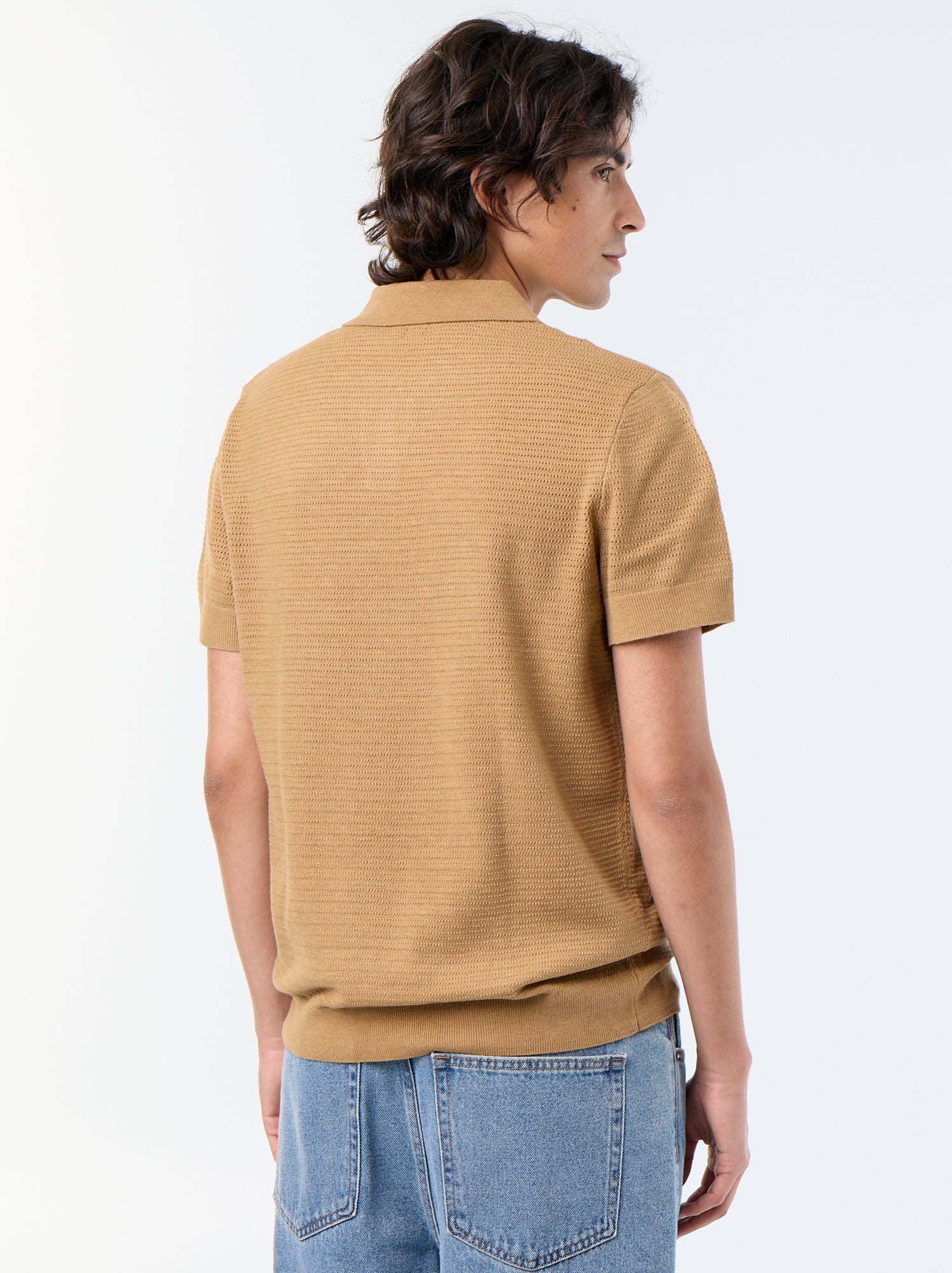 Polo en coton uni à manches courtes pour homme - Beige