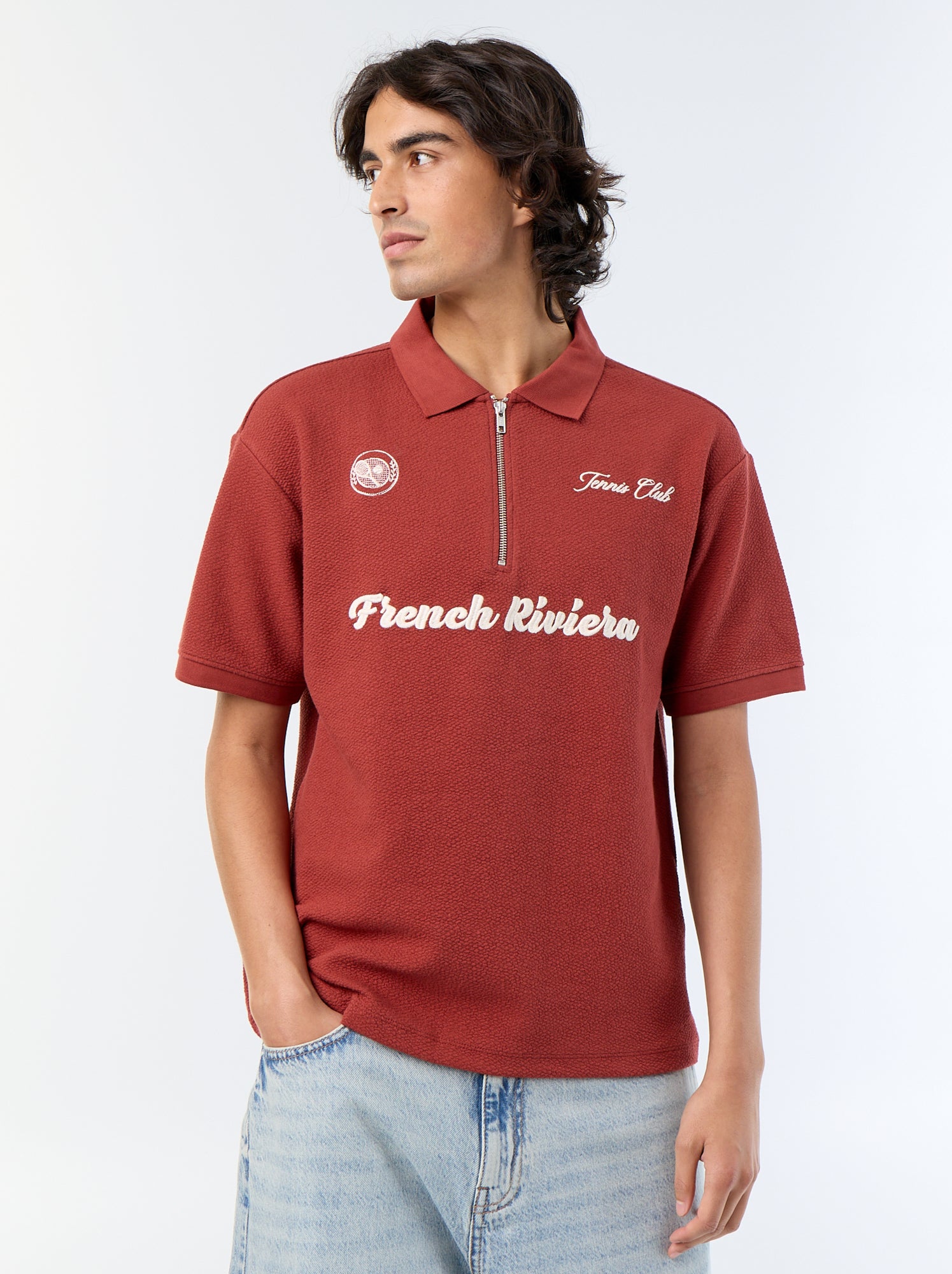 Polo homme en coton avec motif placé - Rouge