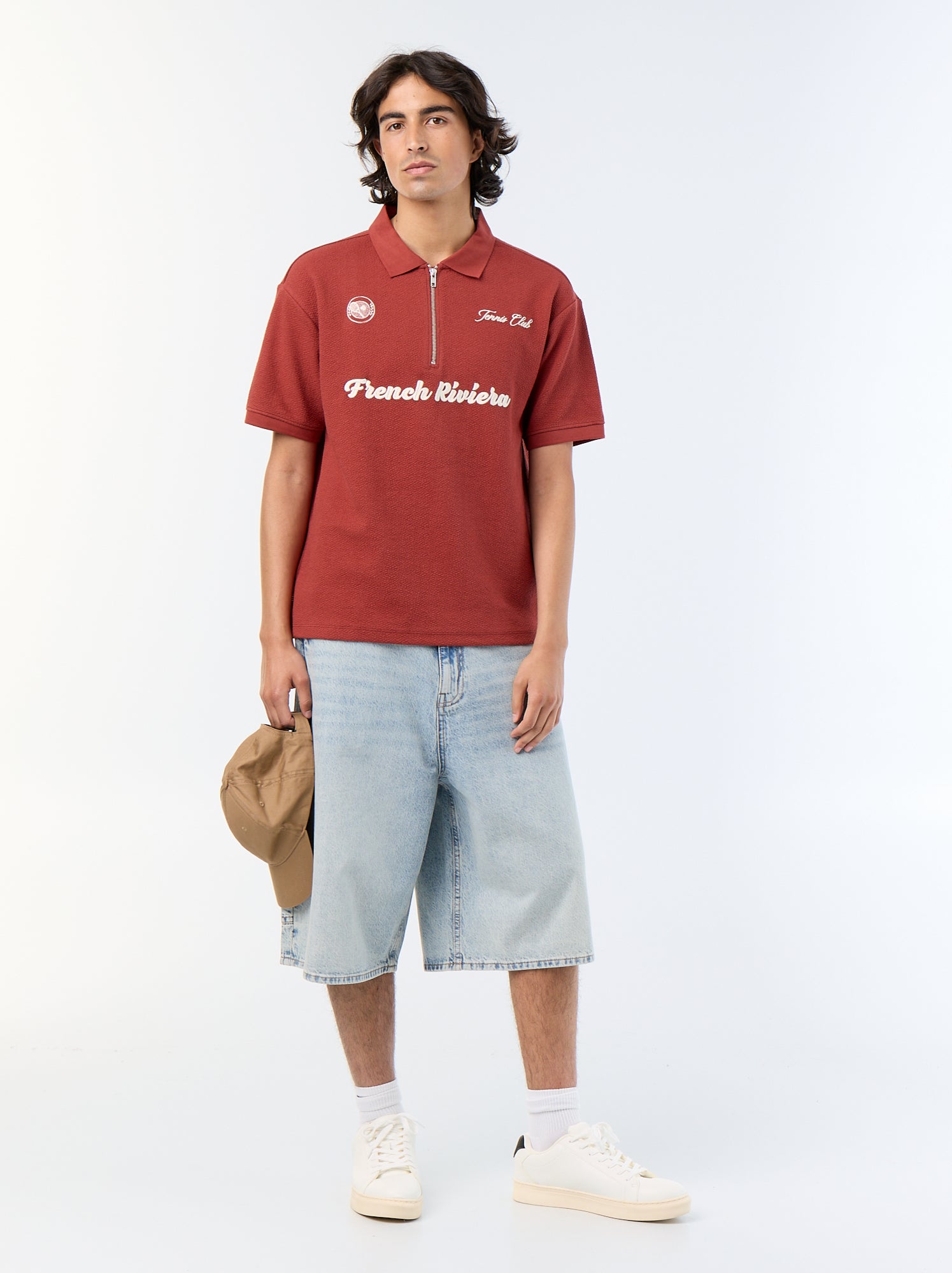 Polo homme en coton avec motif placé - Rouge