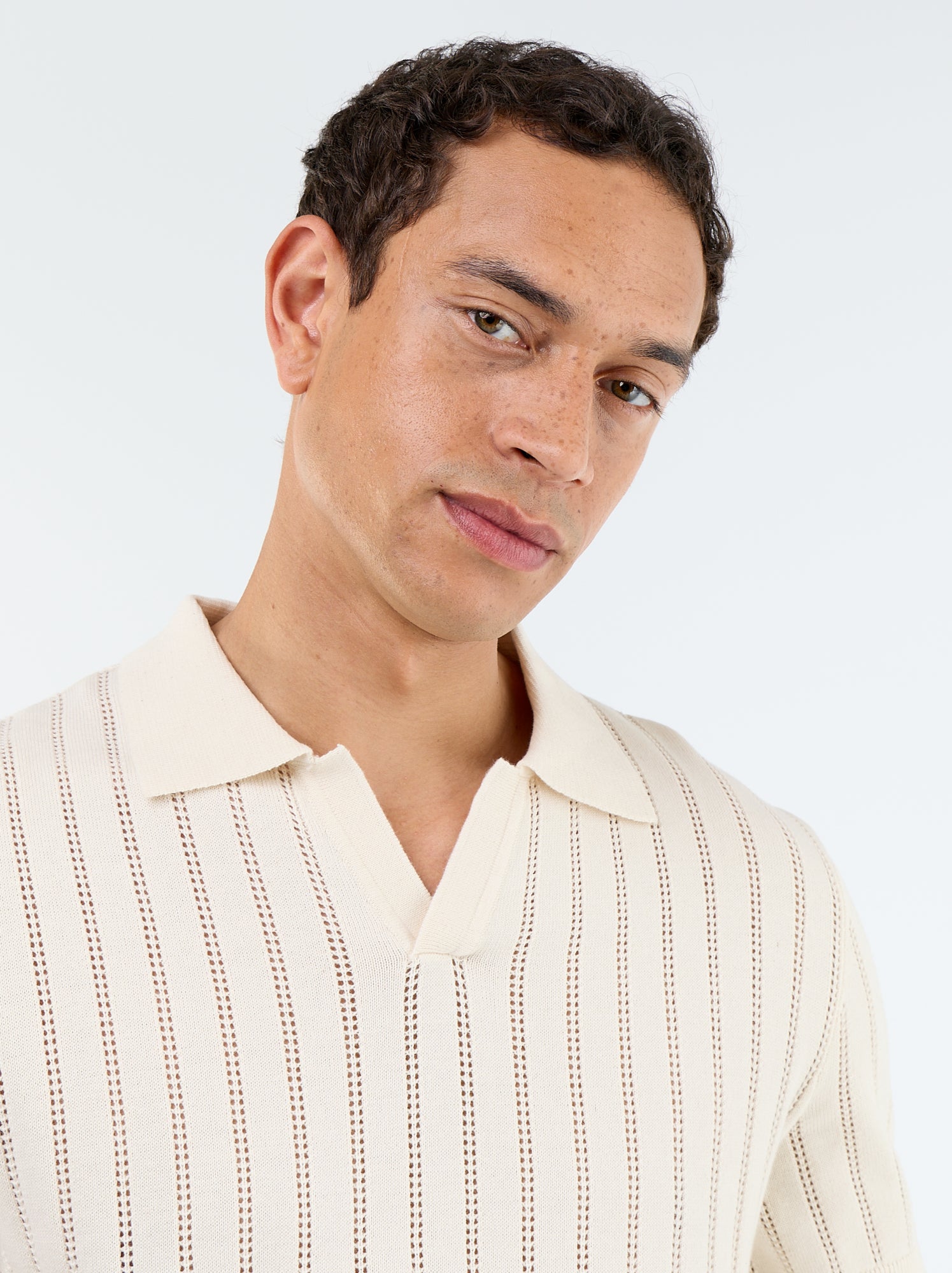 Polo en maille ajourée manches courtes - Beige