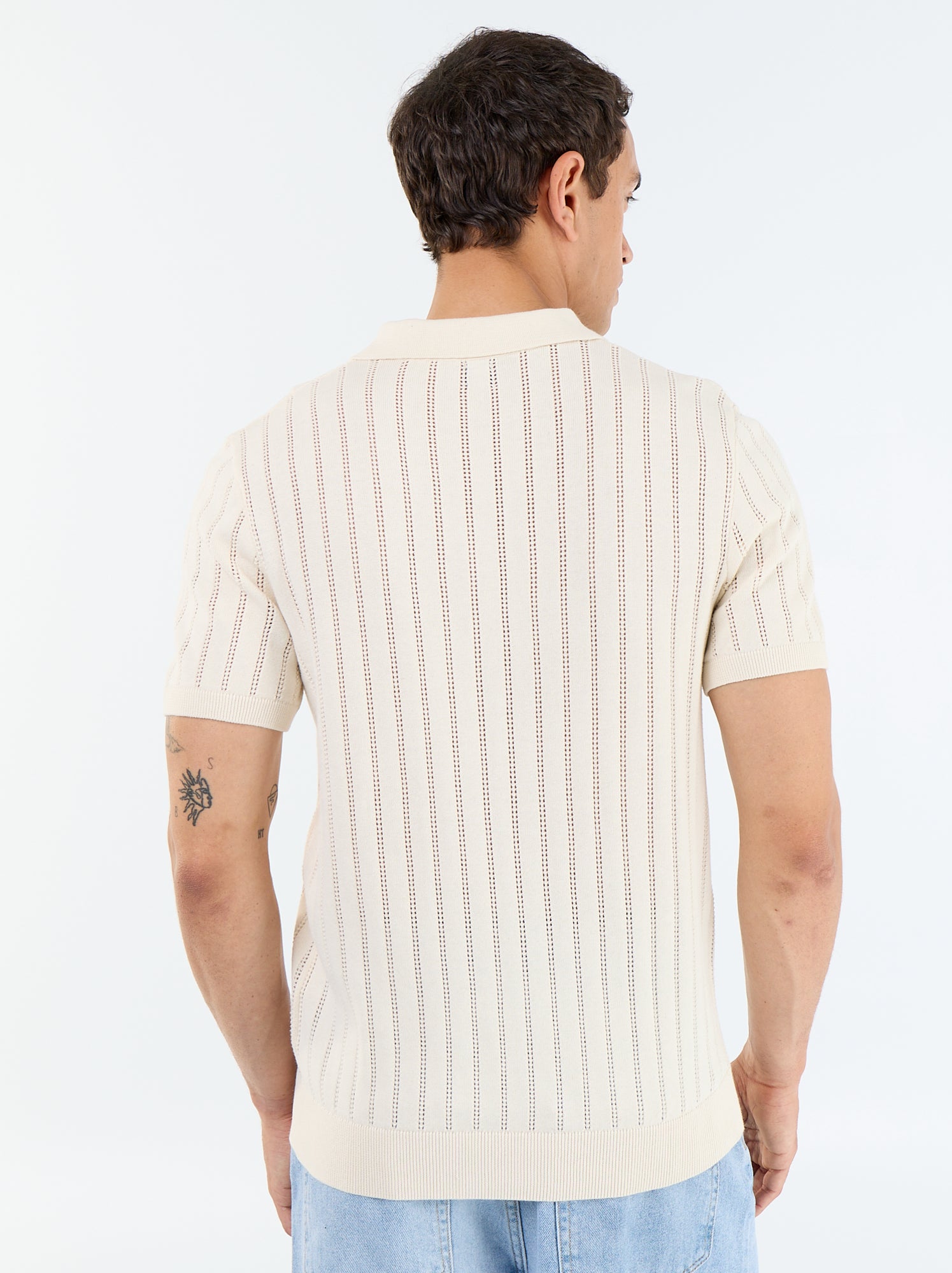 Polo en maille ajourée manches courtes - Beige