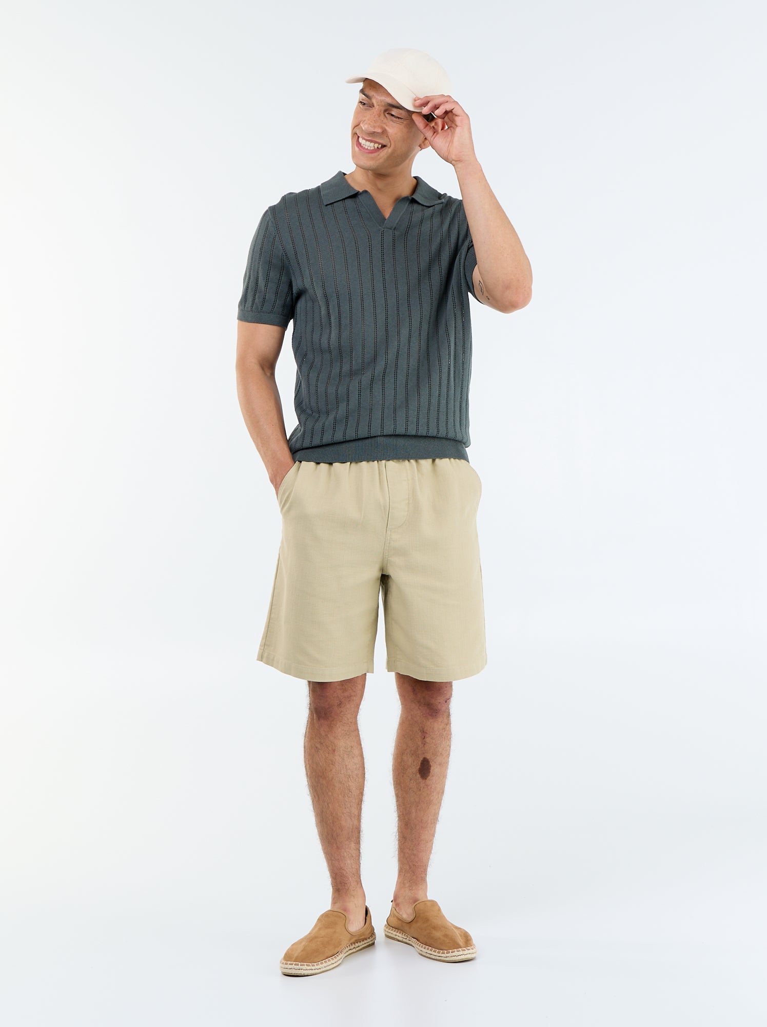 Polo en maille ajourée manches courtes - Kaki