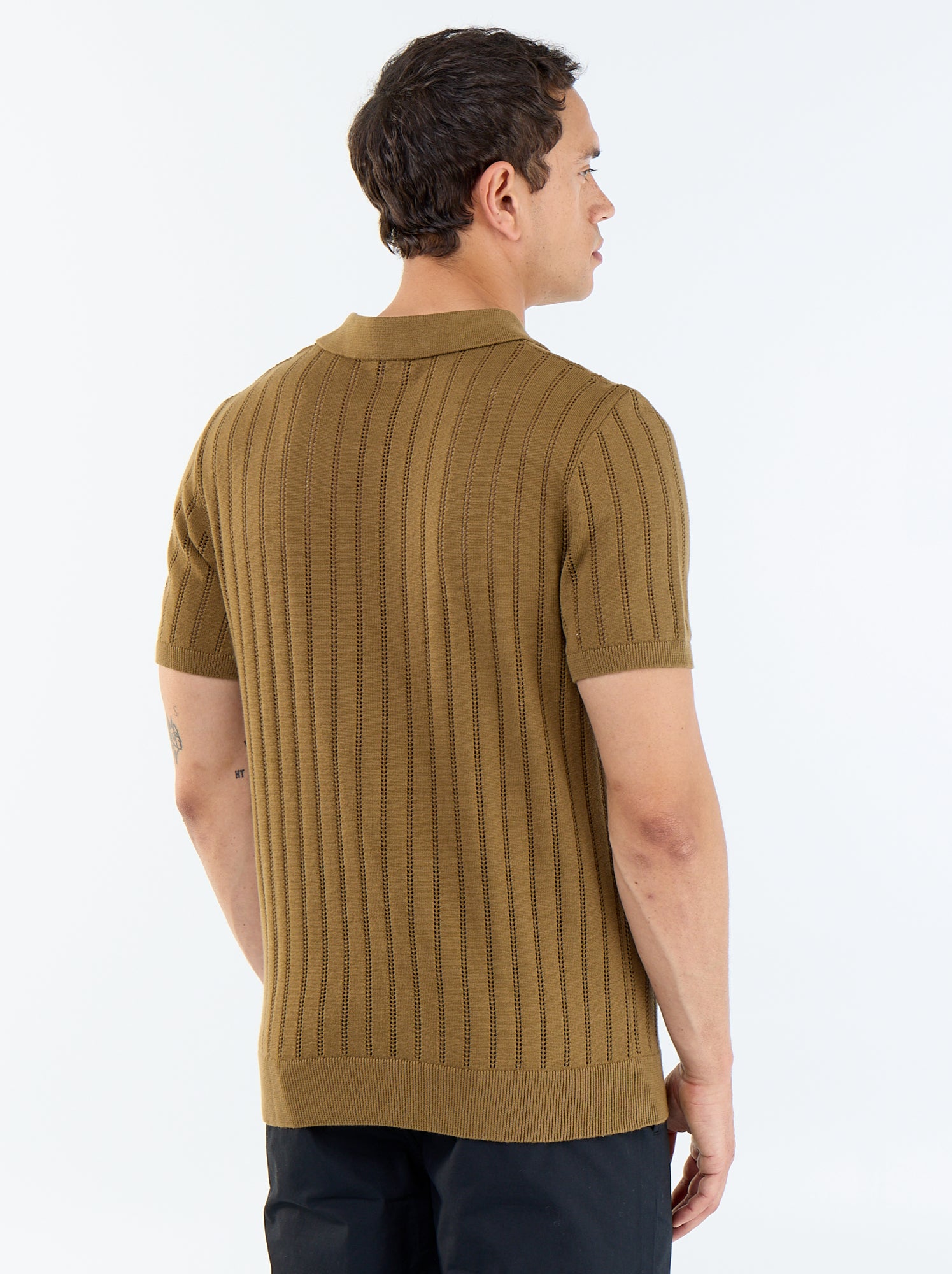 Polo en maille ajourée manches courtes - Marron