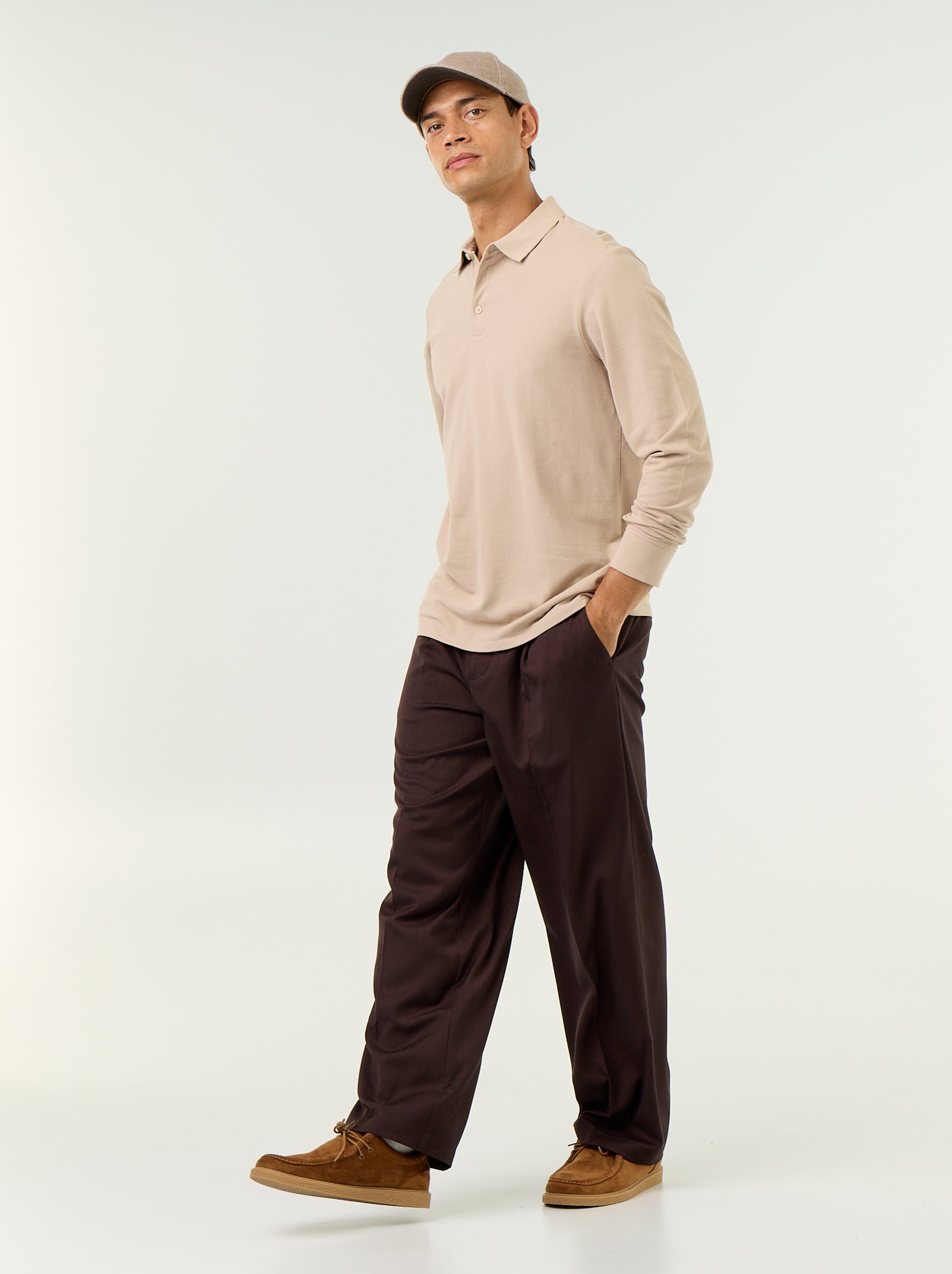 Polo en maille piquée manches longues - Beige (FYR33_2)