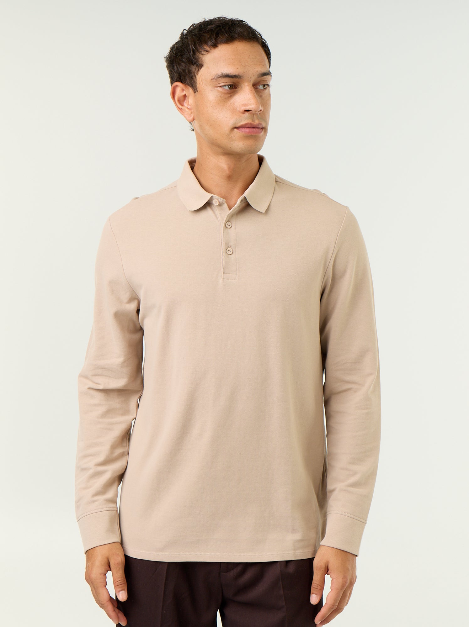 Polo en maille piquée manches longues - Beige (FYR33_2)
