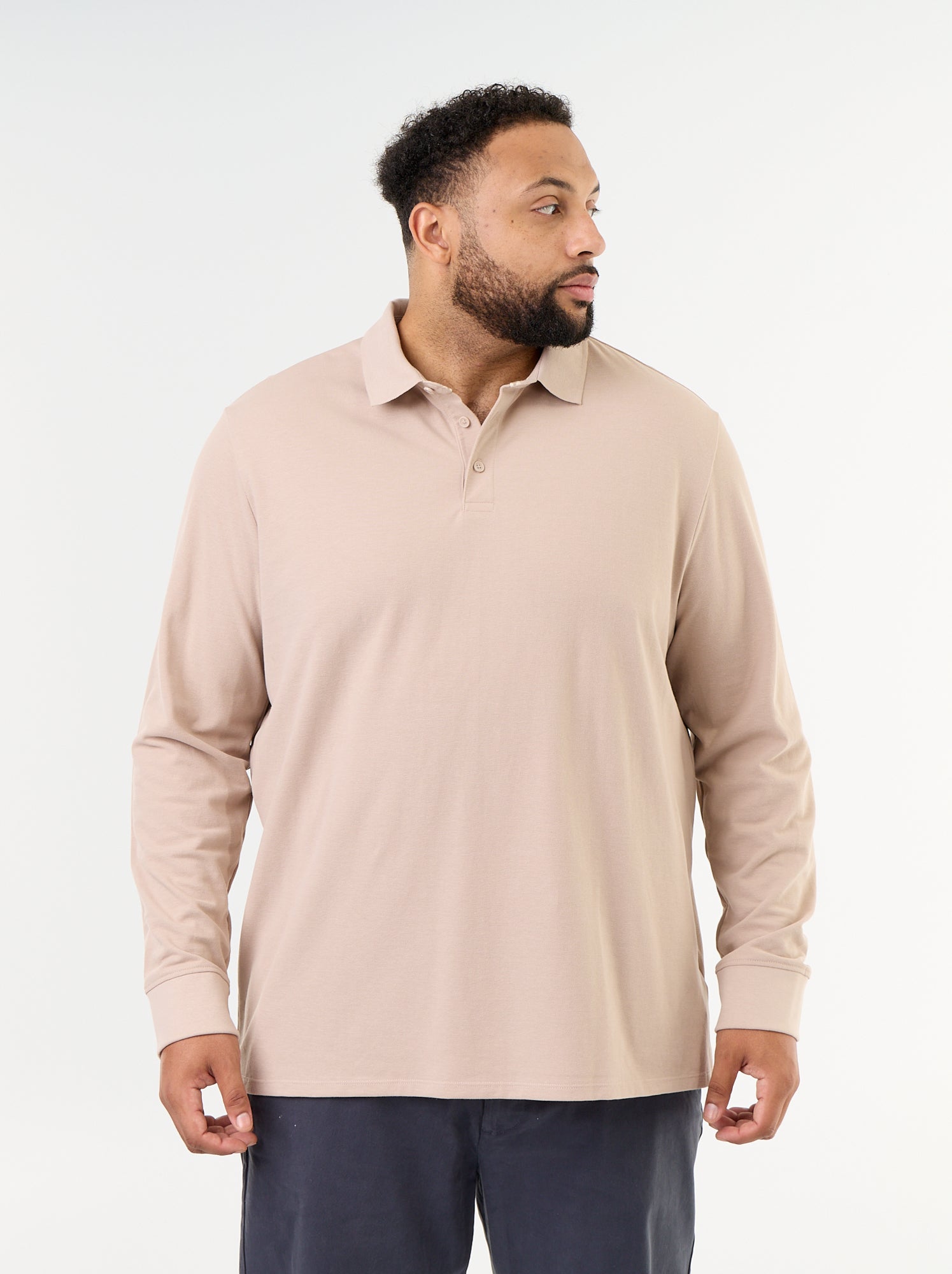 Polo en maille piquet manches longues - Beige (GDO21_4)
