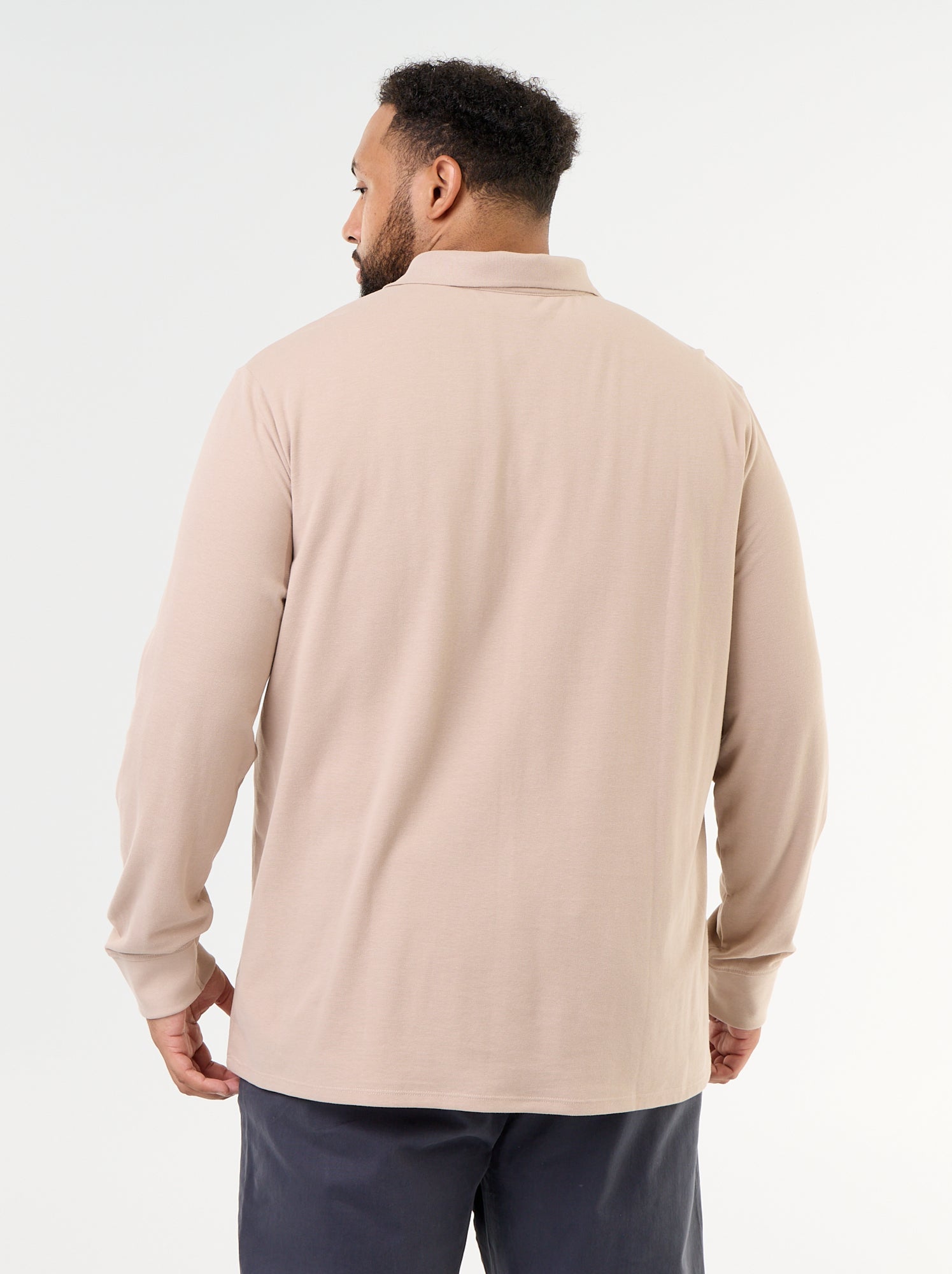 Polo en maille piquet manches longues - Beige (GDO21_4)