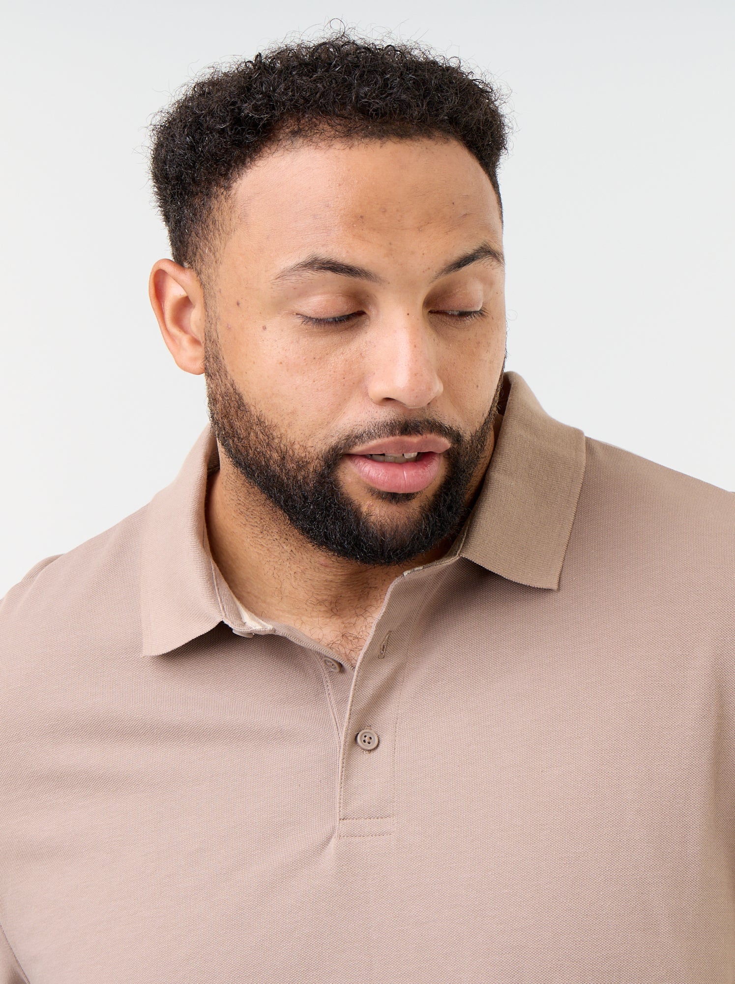 Polo en maille piquet manches longues - Beige (GDO21_6)