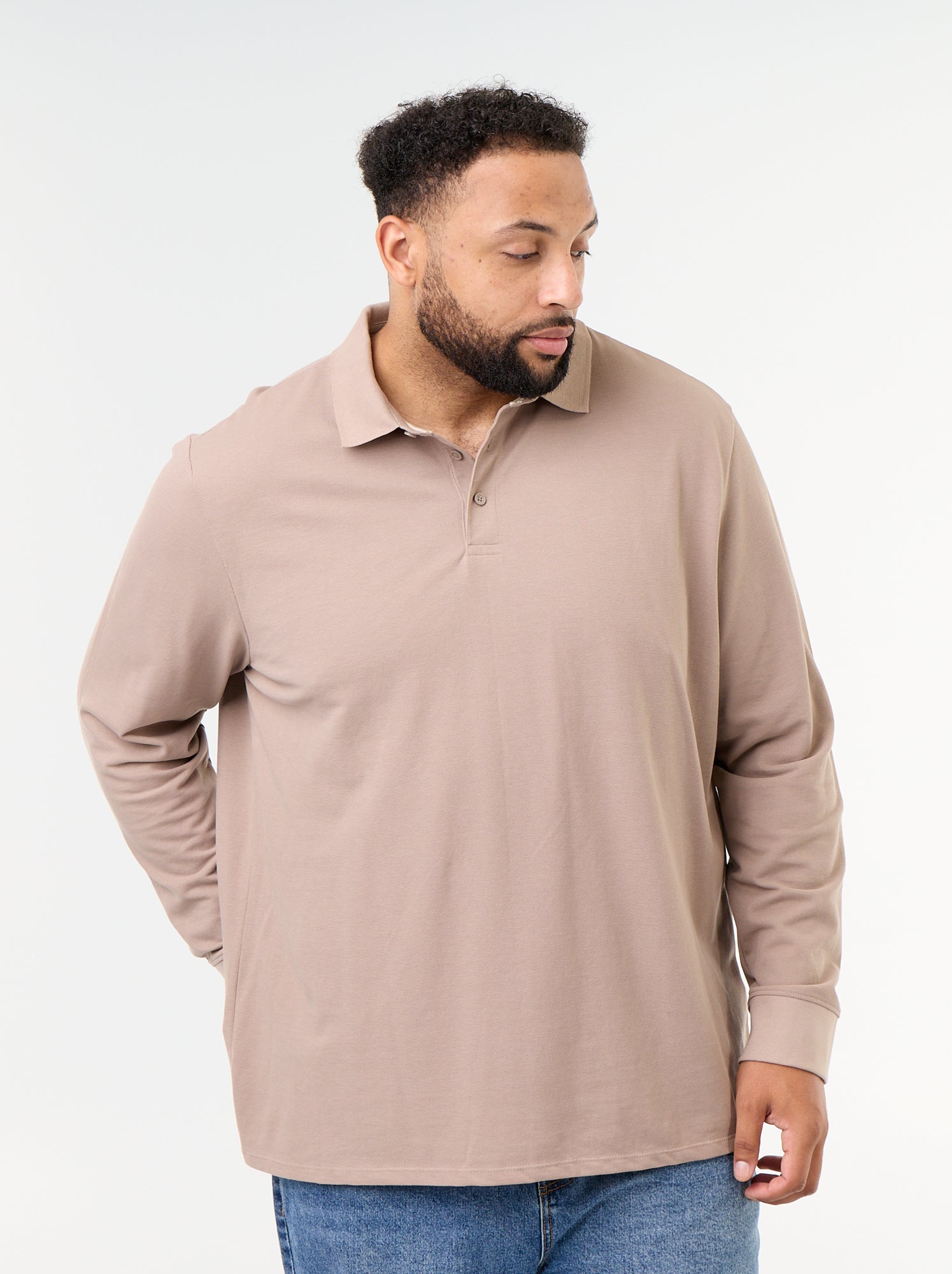 Polo en maille piquet manches longues - Beige (GDO21_6)