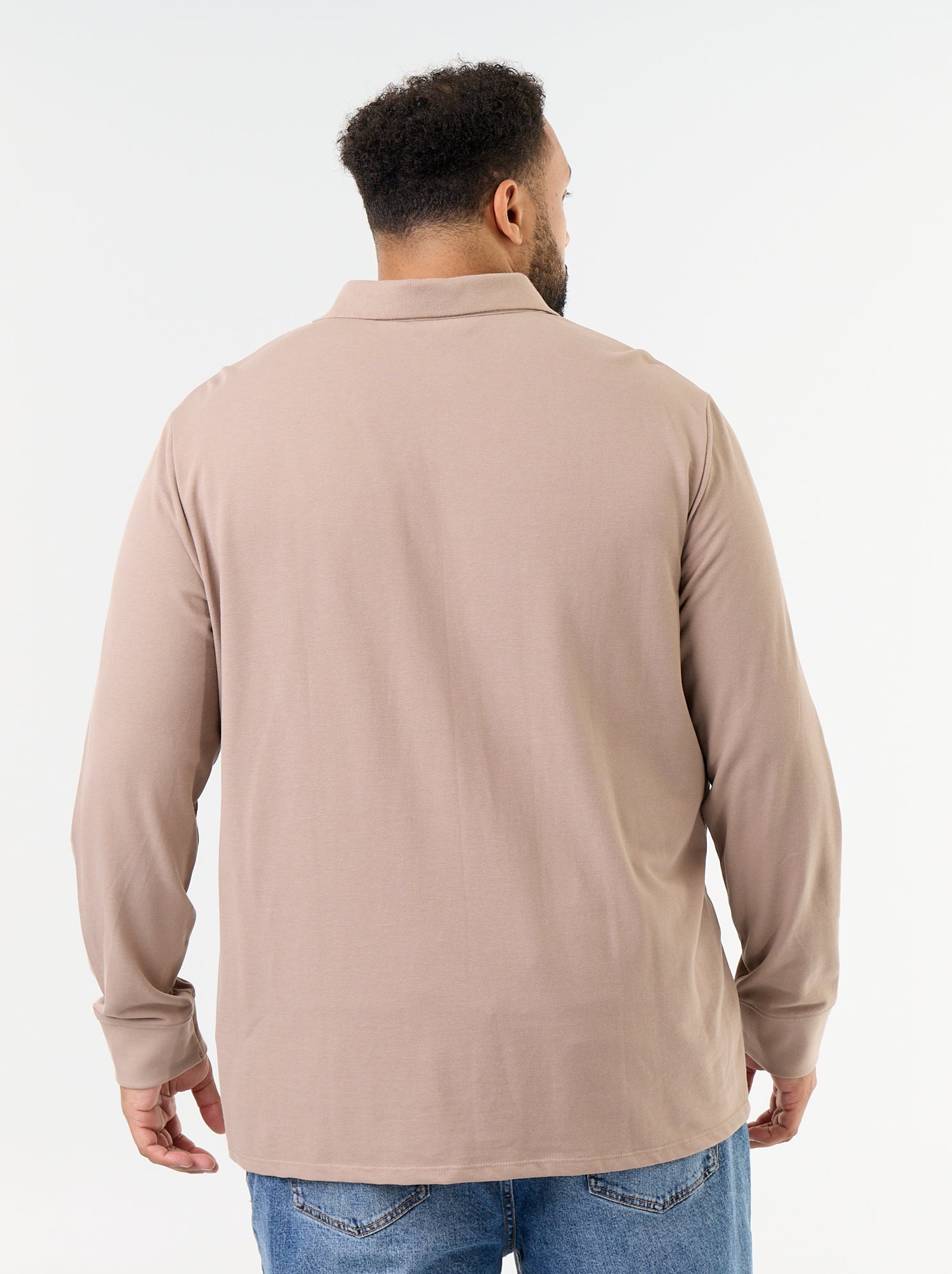 Polo en maille piquet manches longues - Beige (GDO21_6)