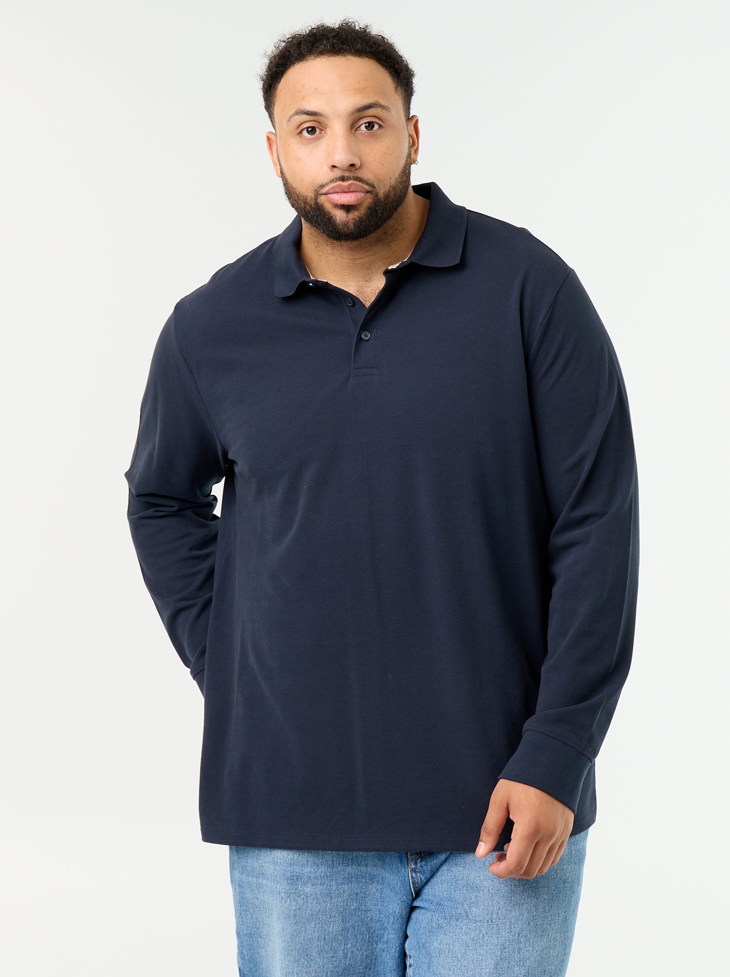 Polo en maille piquet manches longues - Bleu