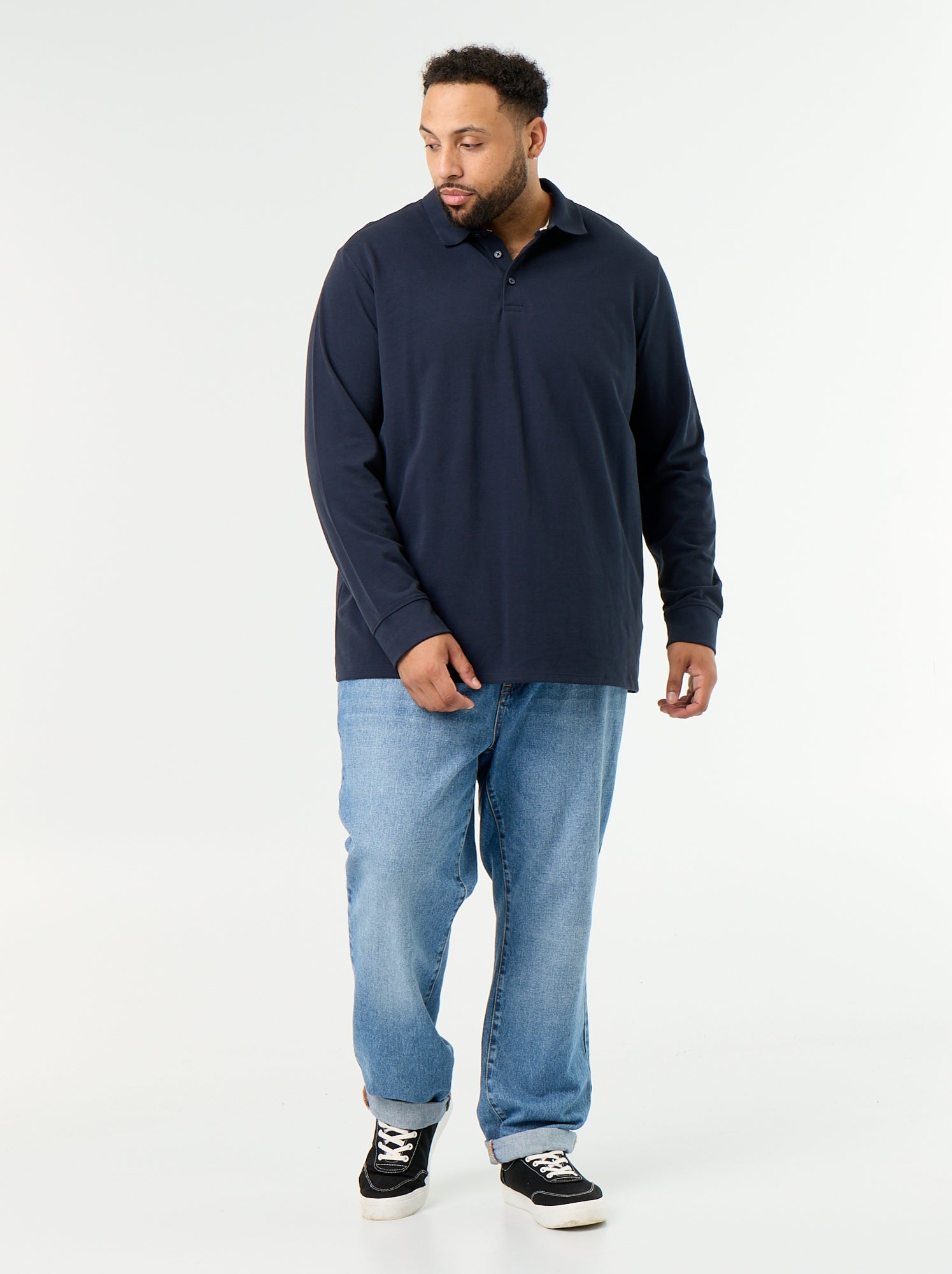 Polo en maille piquet manches longues - Bleu