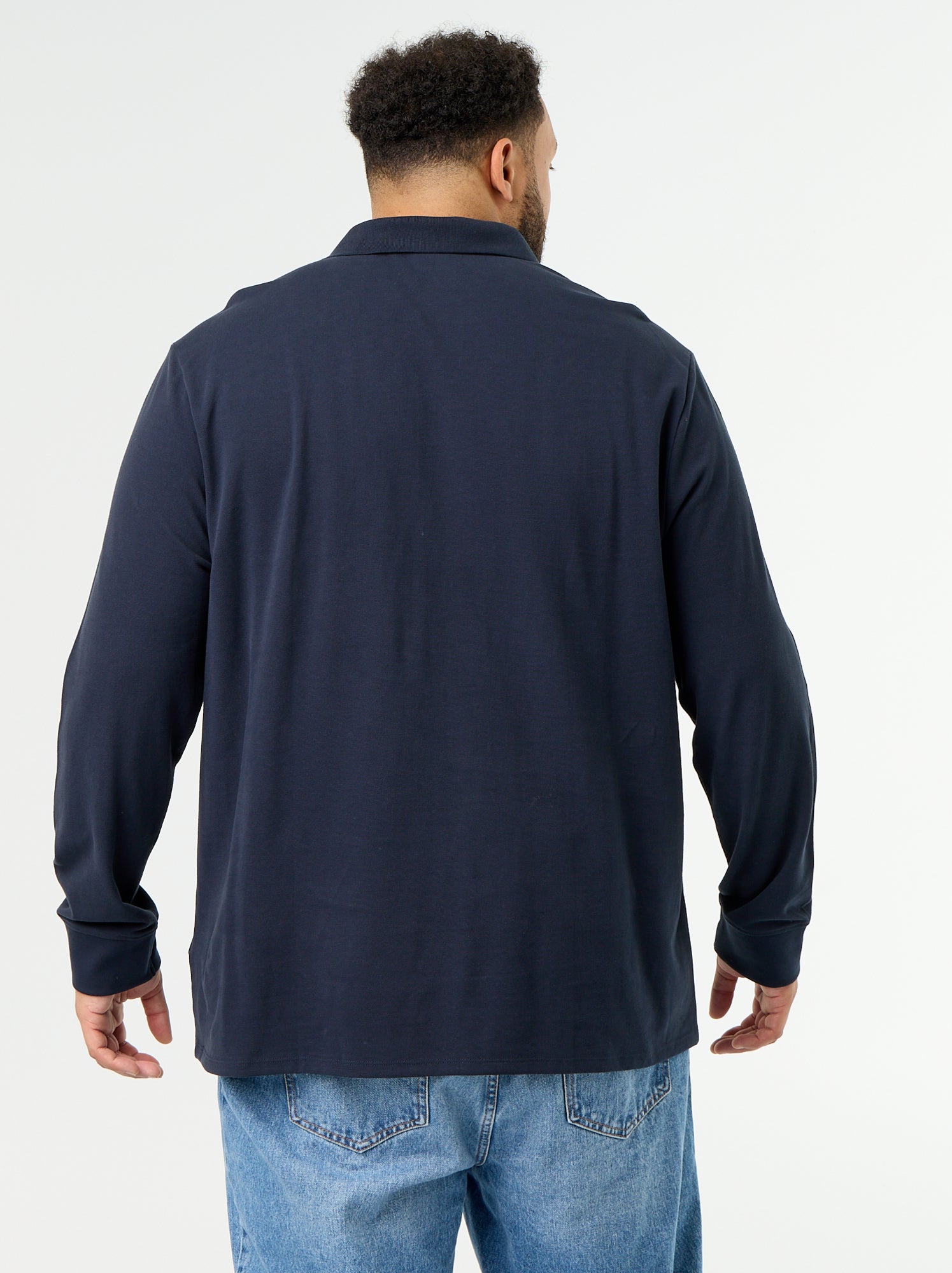 Polo en maille piquet manches longues - Bleu