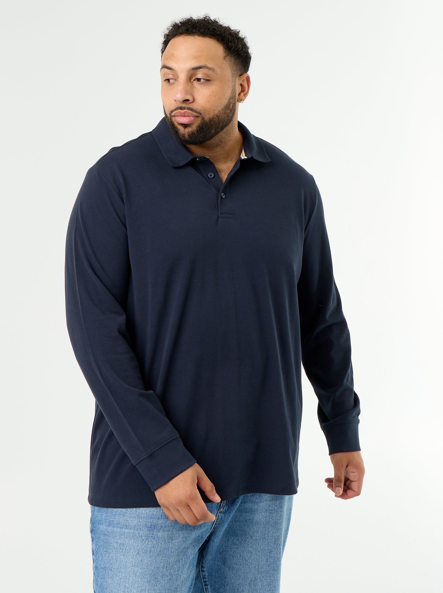 Polo en maille piquet manches longues - Bleu