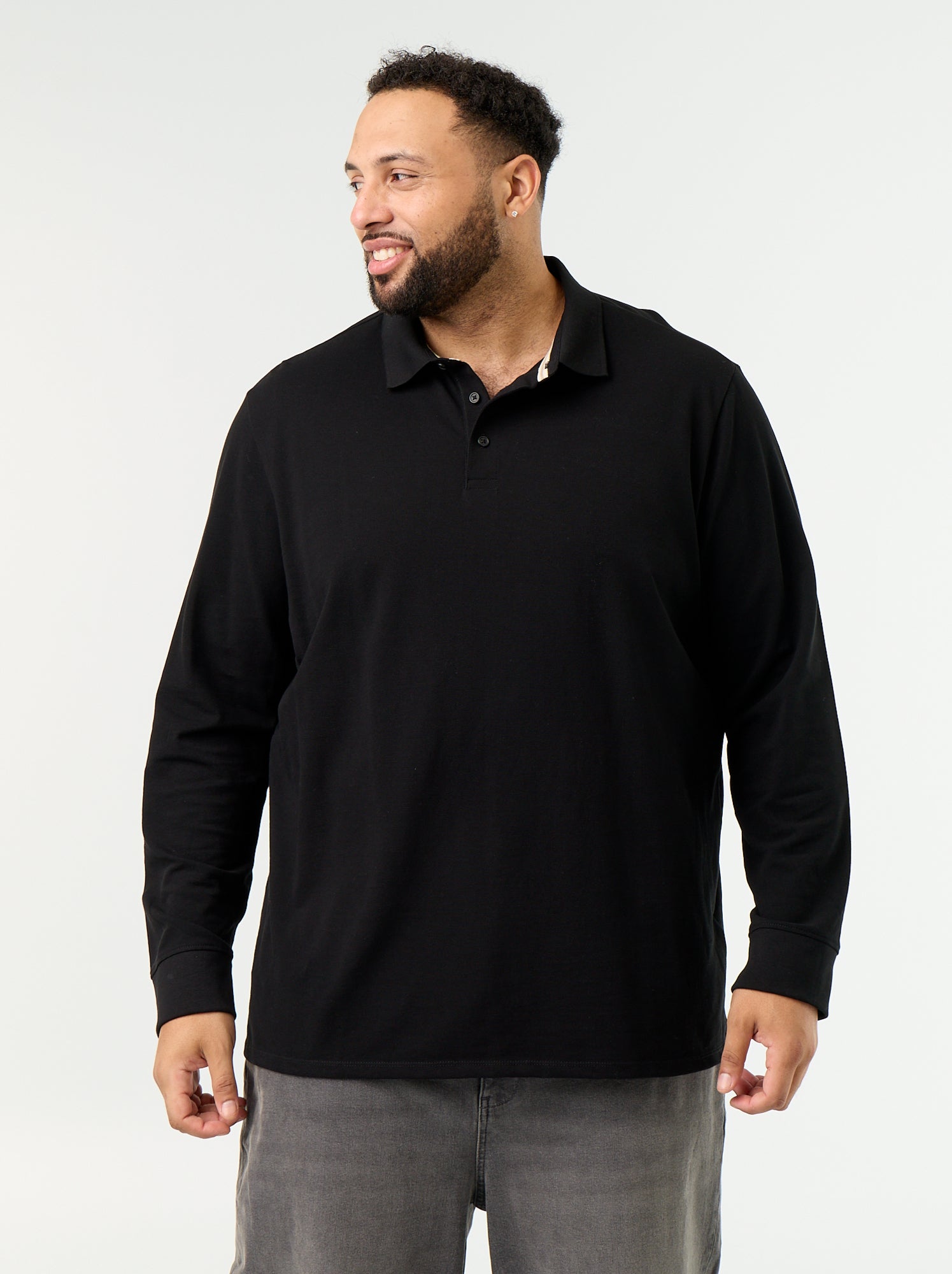 Polo en maille piquet manches longues - Noir