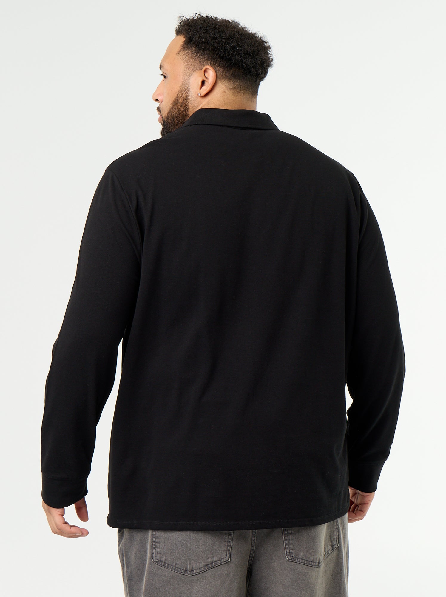 Polo en maille piquet manches longues - Noir